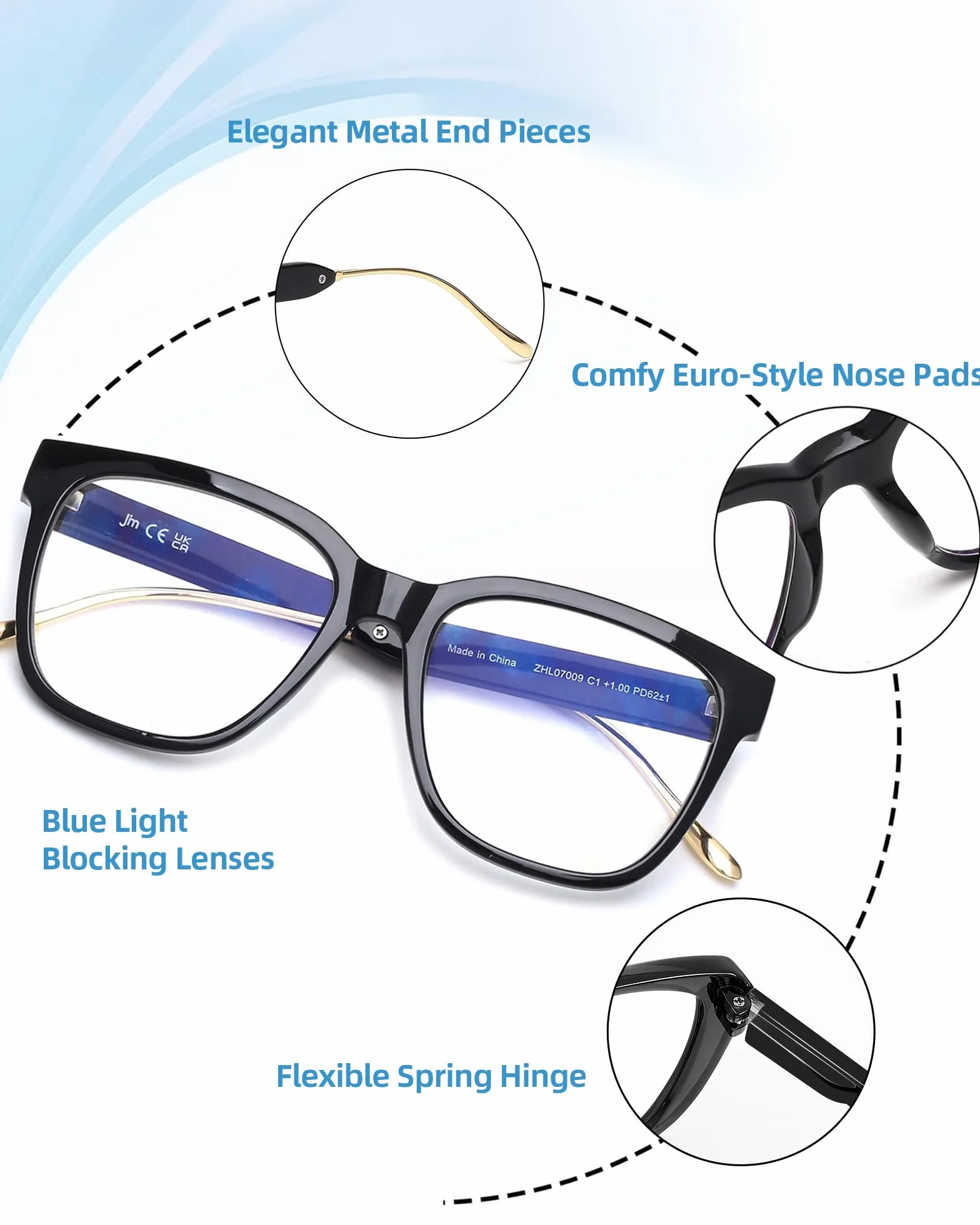 Lunettes de Lecture Classiques Carré Rétro Mode Surdimensionné Anti Lumière Bleue pour Femme Hommes 3 Pack