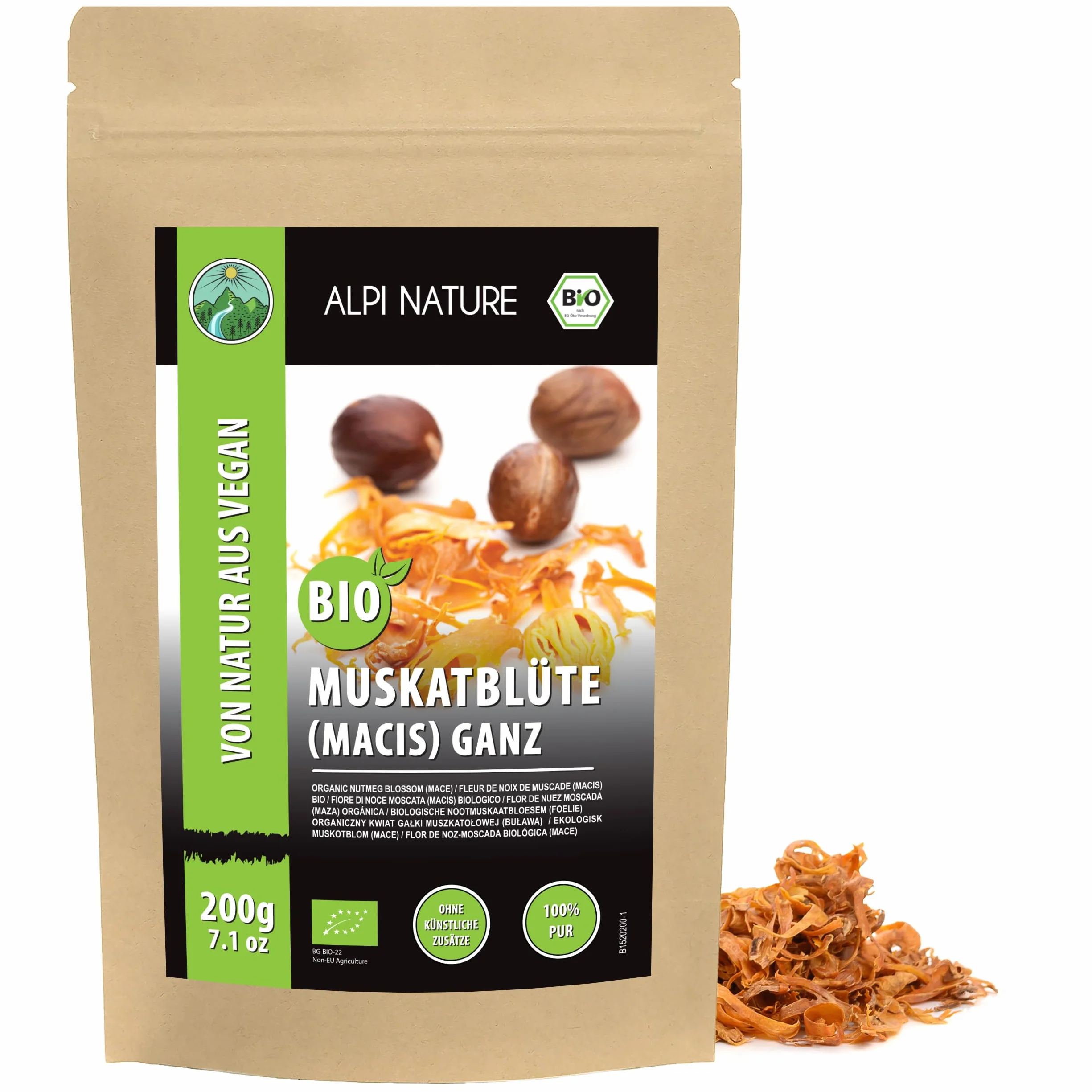 Alpi Nature Macis BIO 200g, Macis Séchée Entière, Arille Noix de Muscade bio, Fleur de Muscade