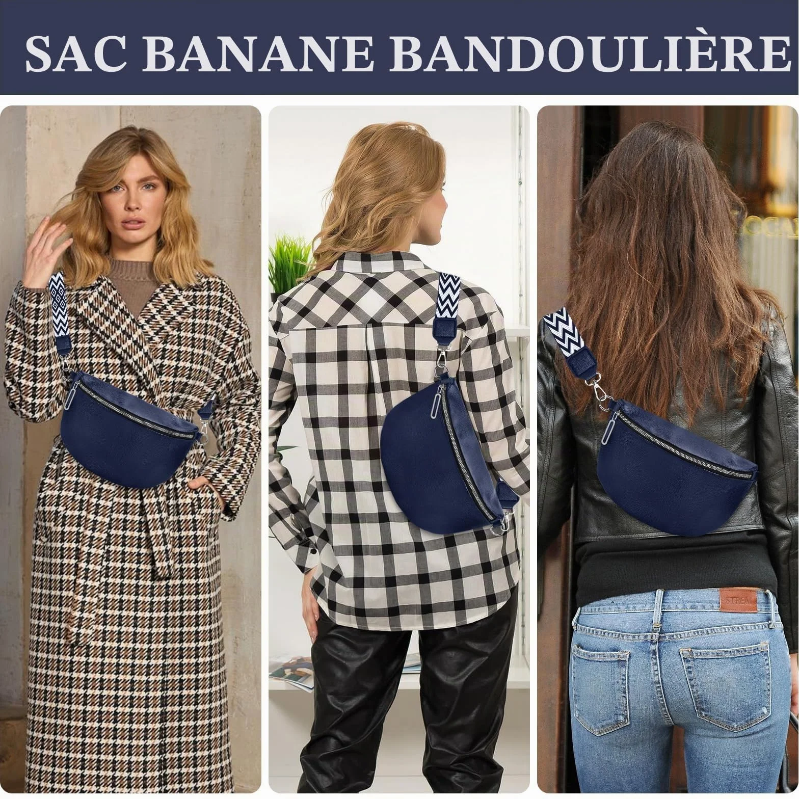 Sac Bandoulière Femme Chic Cuir Imperméable avec Sangle Large et Bandoulière Amovible