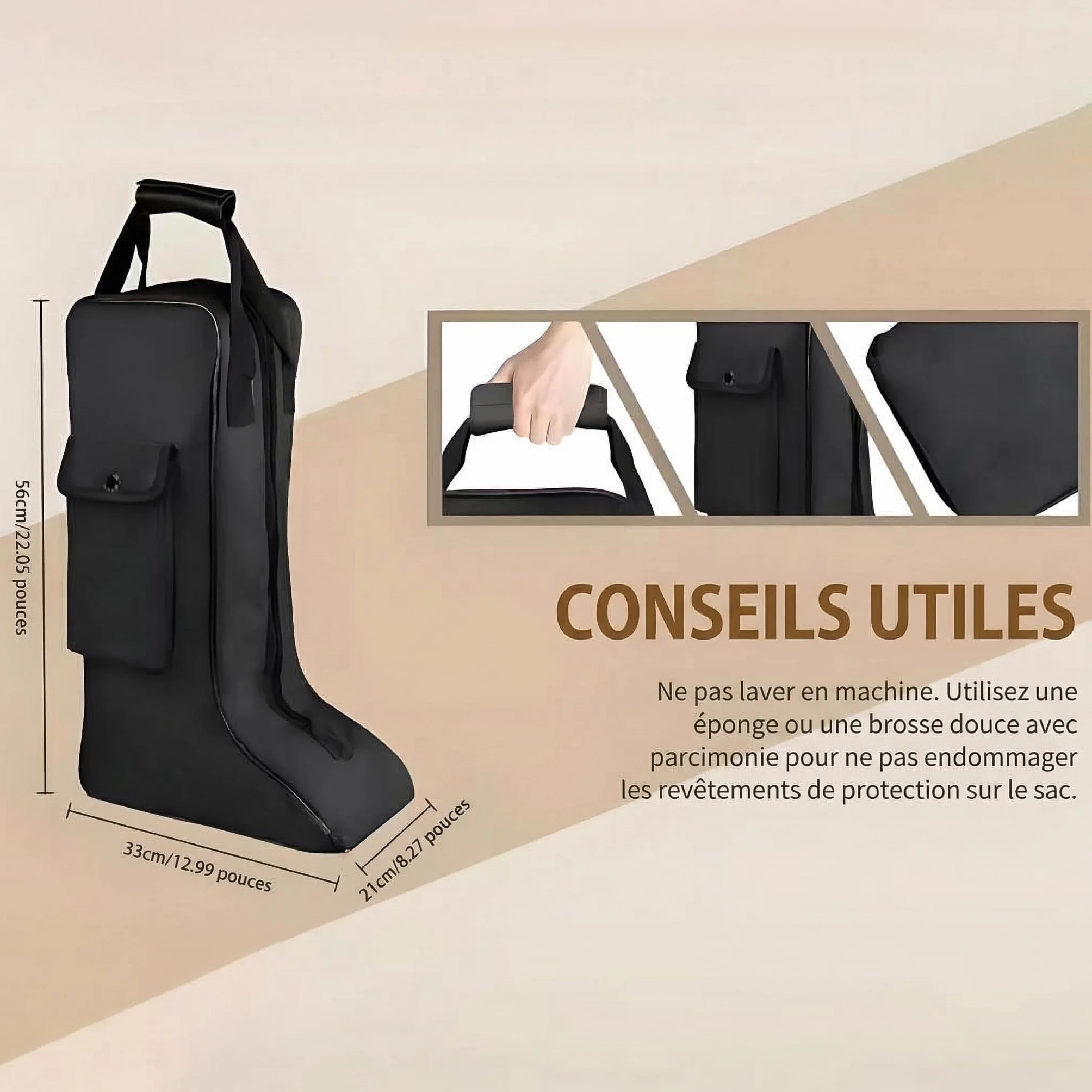 Milageto Housse de Rangement pour Bottes d'Équitation, Sac de Transport Imperméable en Tissu Oxford, avec Poignée Solide, Poche Frontale