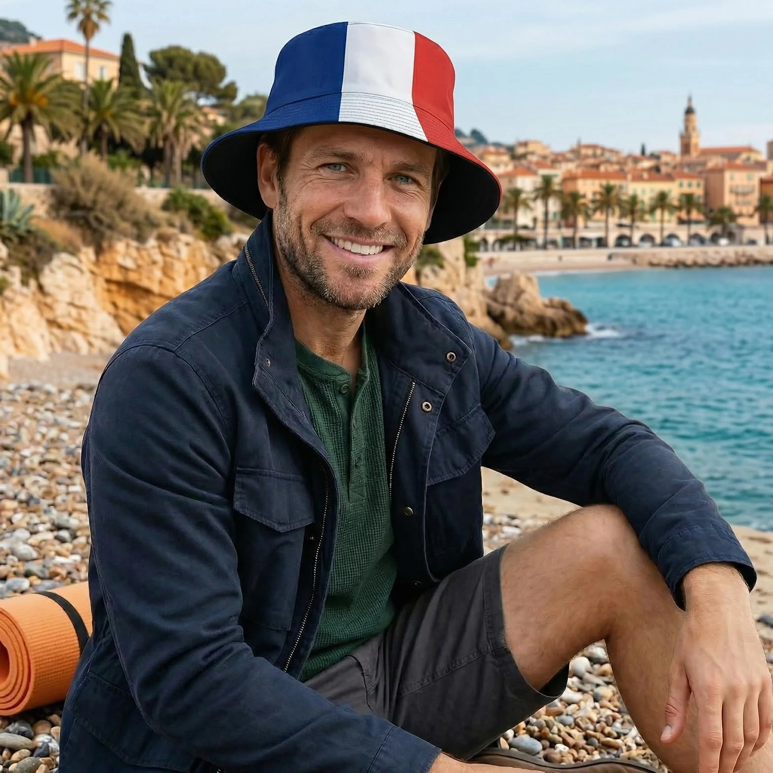 Chapeau Supporter Réversible Tricolore Bleu Blanc Rouge pour Match Football Coupe du Monde, Pliable et Respirant 56-58 cm