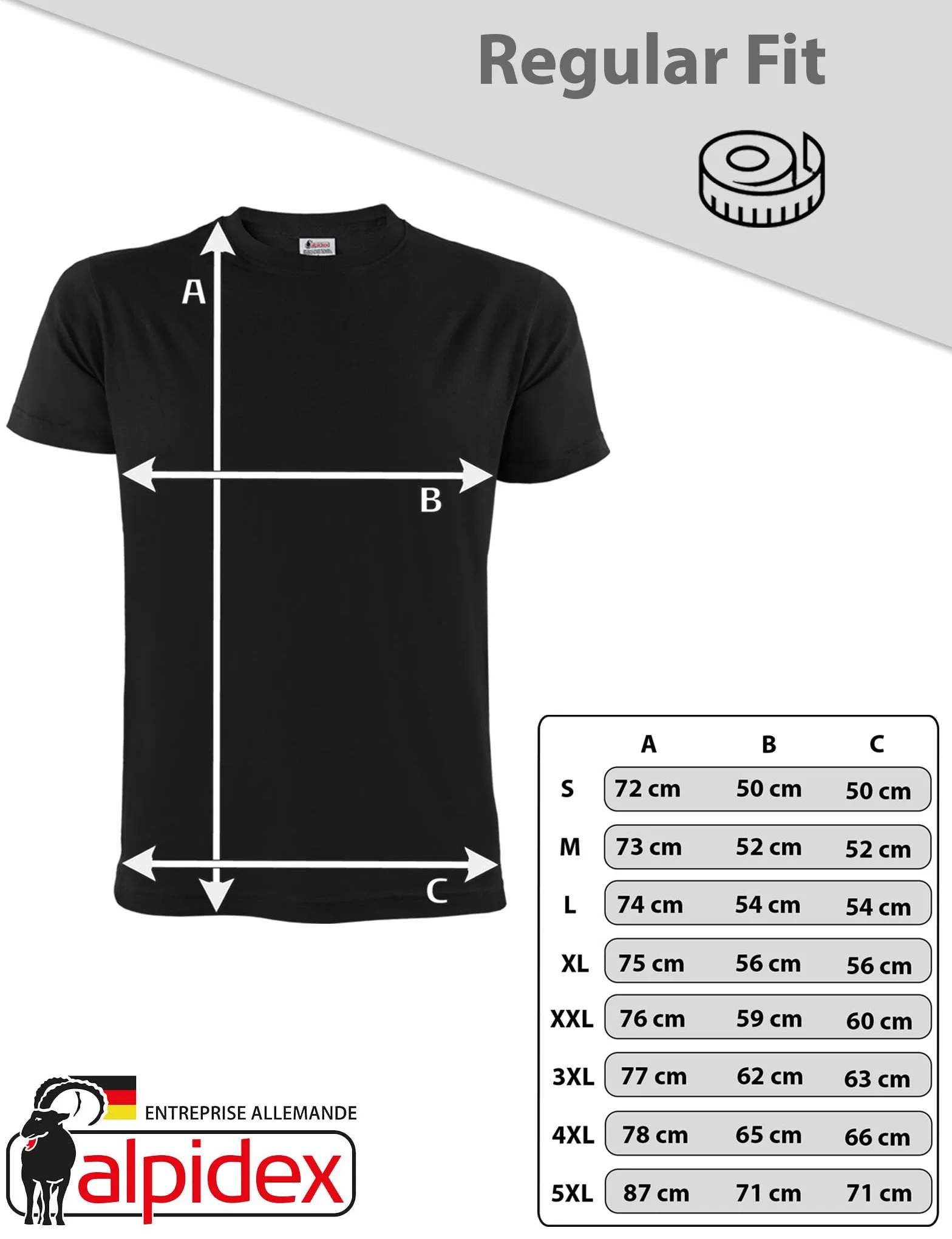 ALPIDEX Lot de 5 T-Shirts Hommes Noir Unis Col Rond Tailles S-5XL