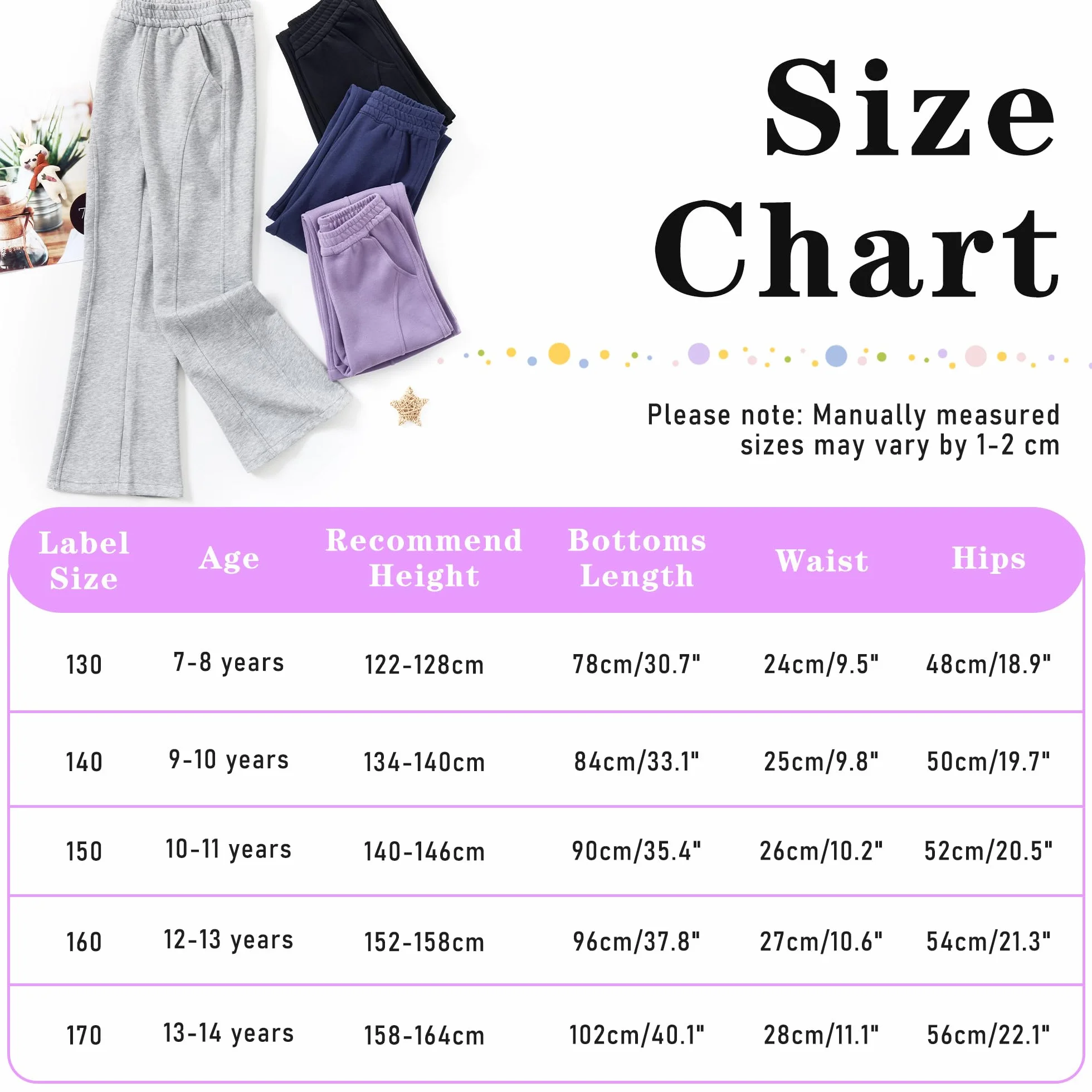 Pantalon Jogging Évasé Filles Taille Élastique Haute Coton Sport avec Poches Respirant Survêtement Bootcut Enfants 7-14 Ans