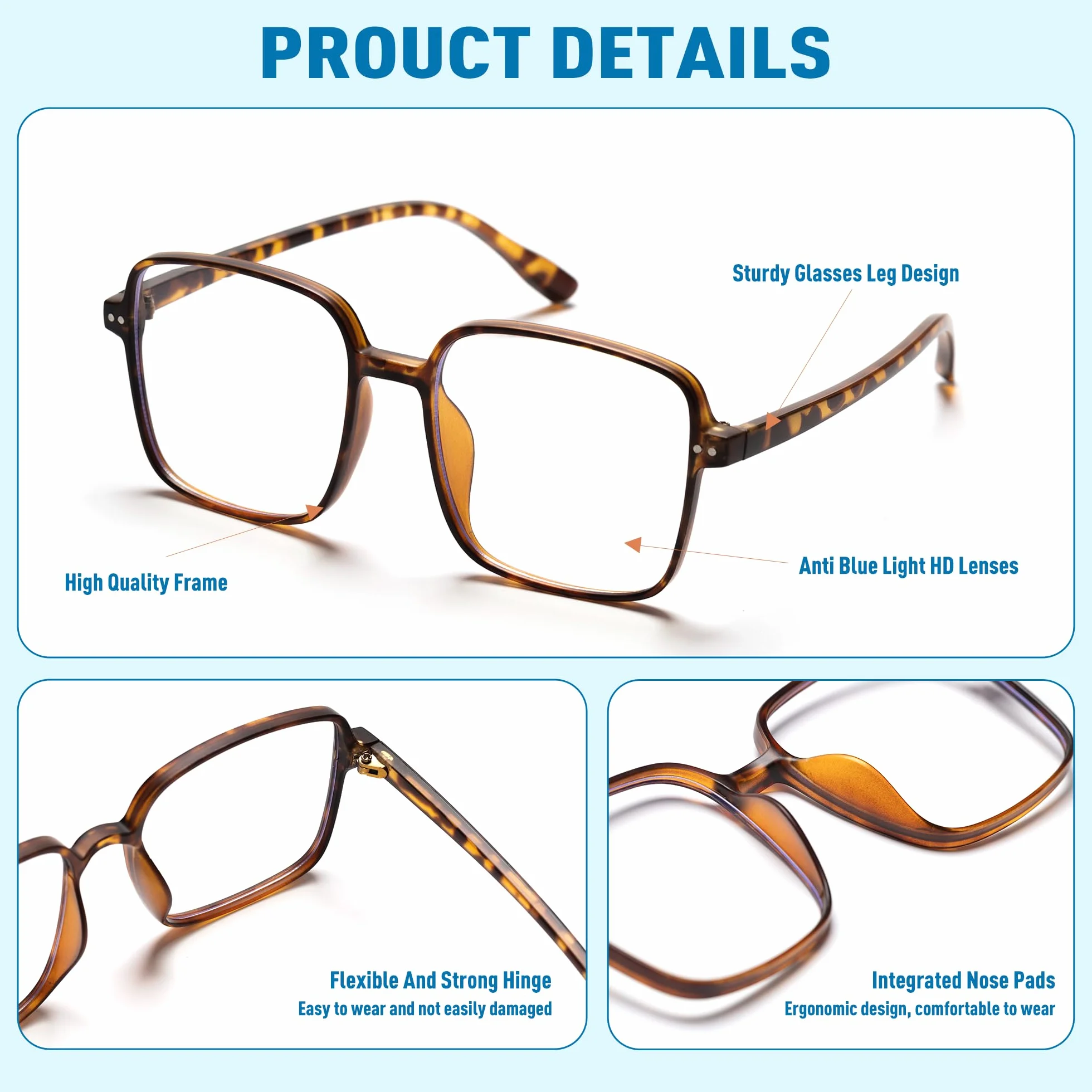 Lunettes de Lecture Oversize Femmes, Grande Taille Carré Anti Lumière Bleue
