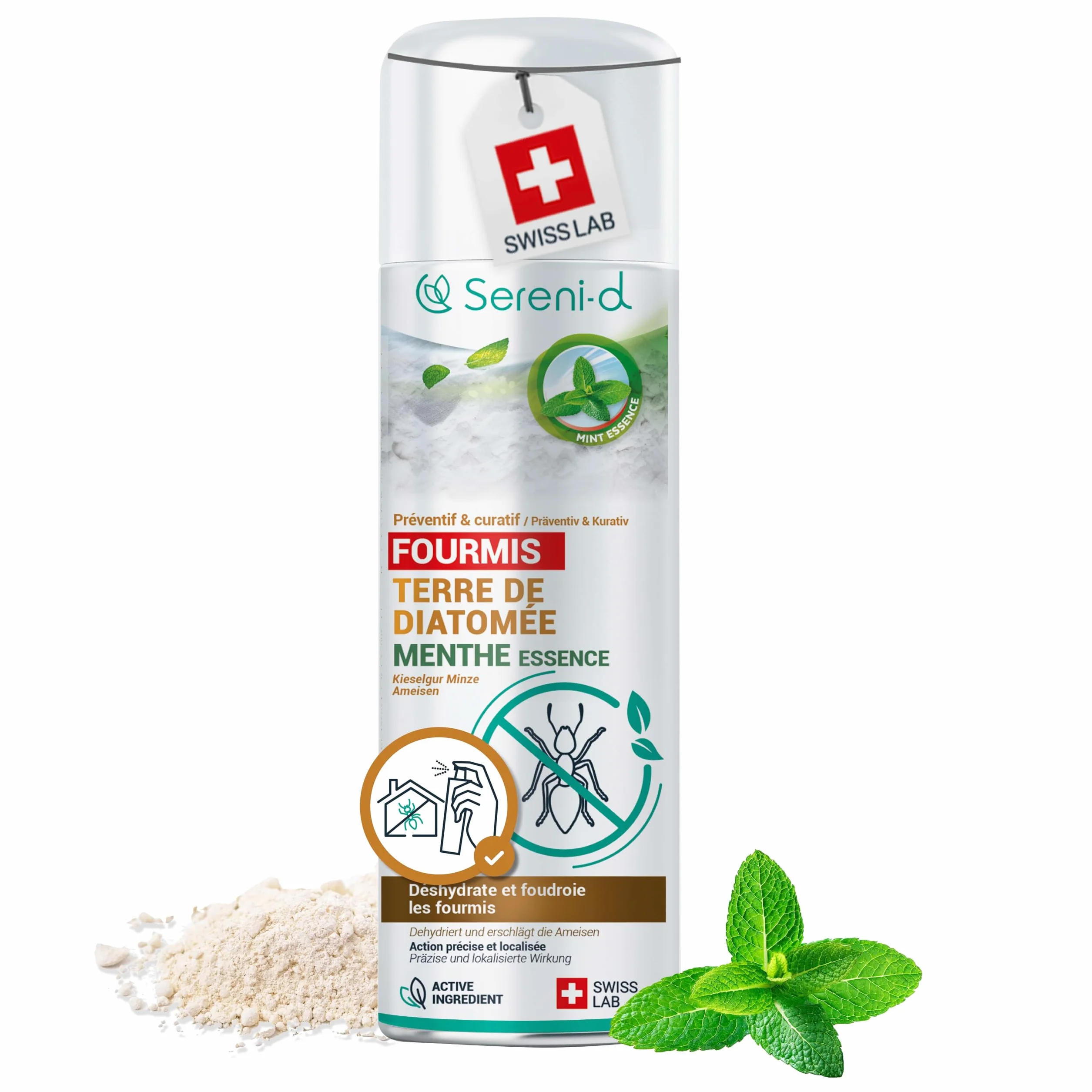 TERRE DE DIATOMÉE MENTHE FOURMIS– EFFICACITÉ FOUDROYANTE – 100% d'ORIGINE NATURELLE - Action IMMÉDIATE et EFFICACE - Swiss Lab