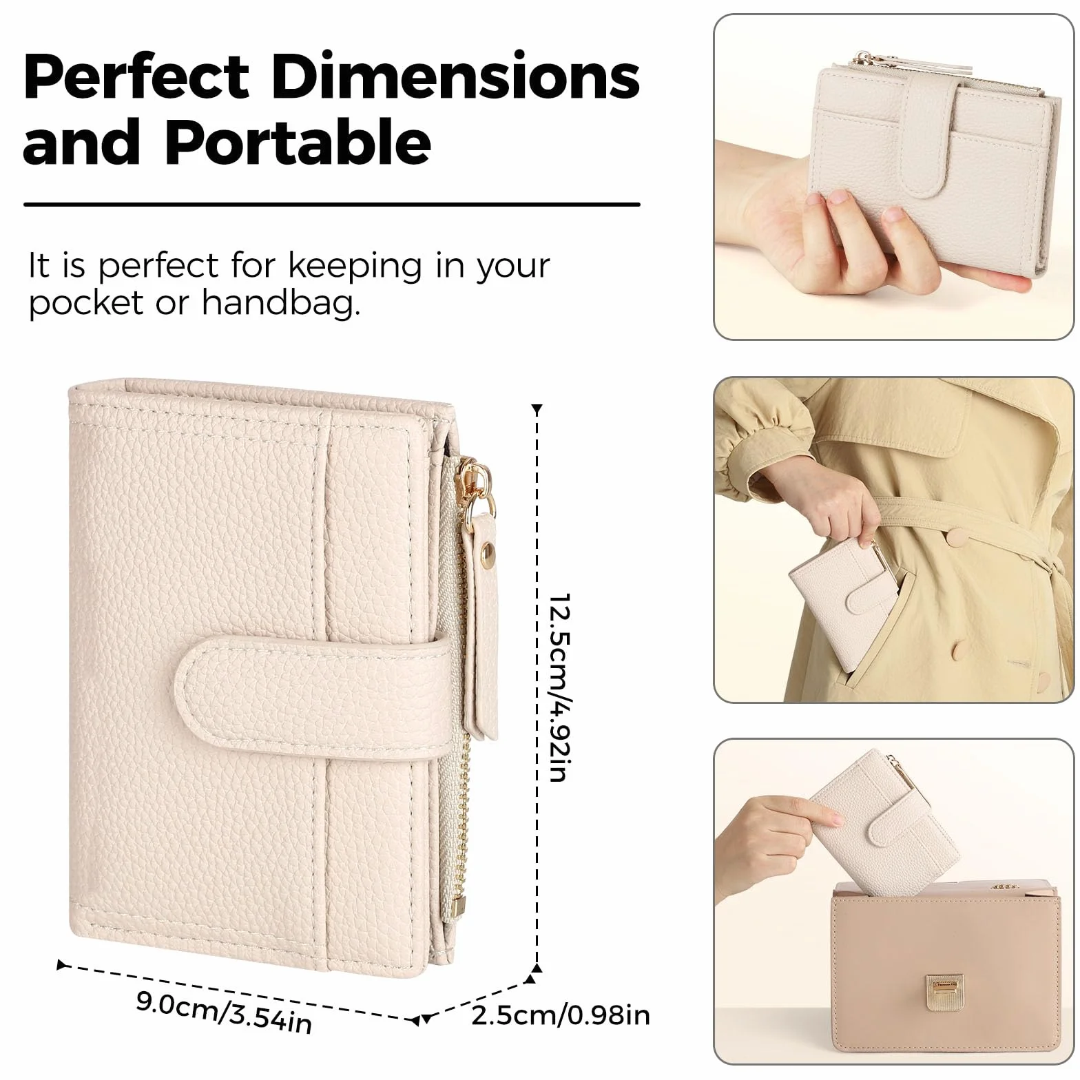 Portefeuille Femme Cuir Blanc avec Fermeture éclair et Porte-Cartes