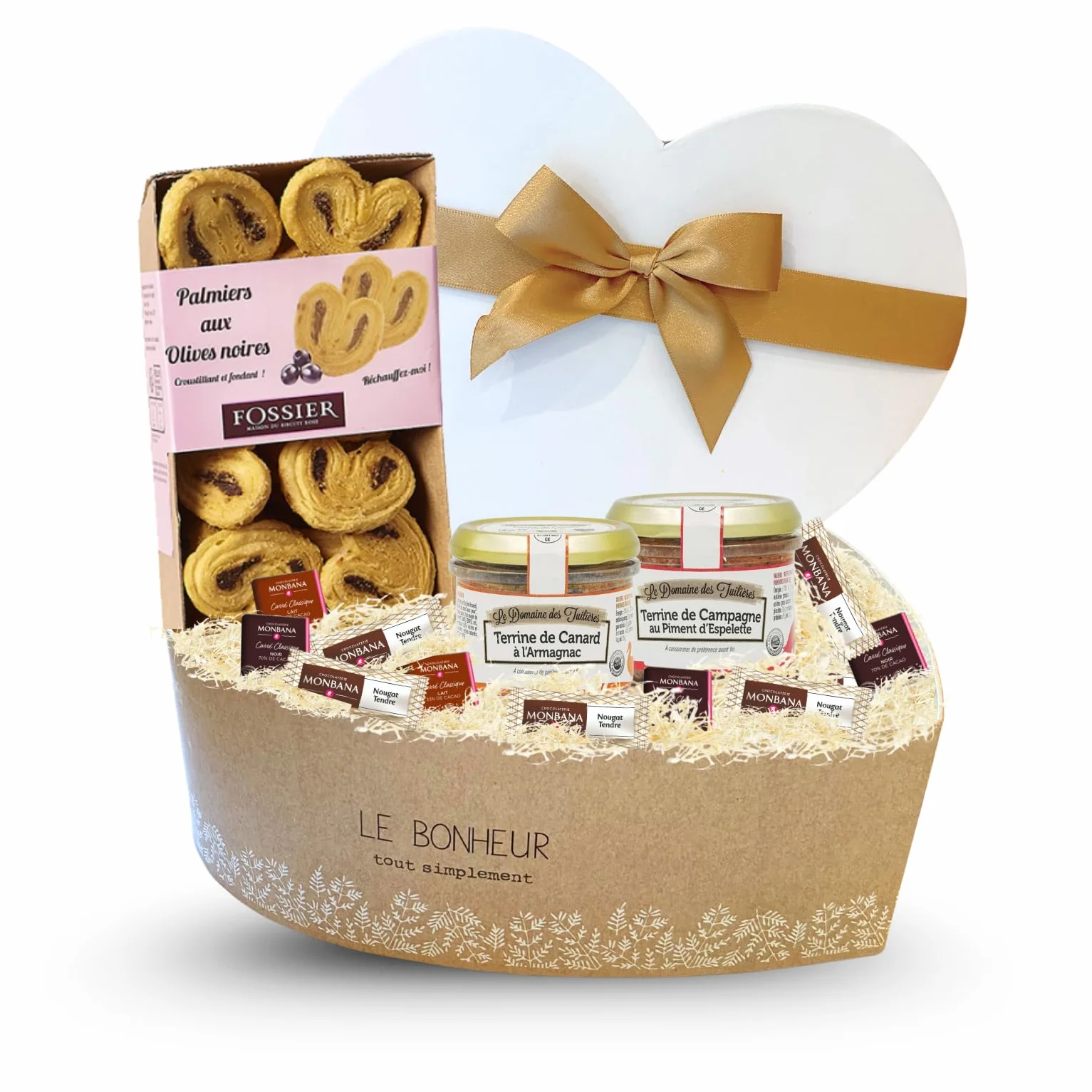 Coffret Cadeau Coeur Gourmet | Mix de Terrines, Feuilletés Salés Fossier, 10 Délices Monbana | Sélection Gourmande & Élégante pour la Fête des Mères