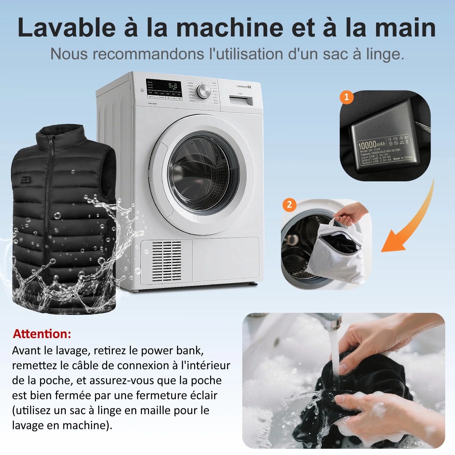 Seenlast Veste Chauffante Homme avec Batterie 10000mAh 5V, Chauffage 4 Zones 3 Niveaux, Lavable