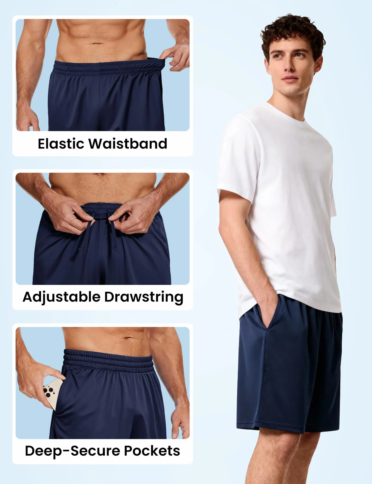 Shorts de Sport pour Homme Lot de 5 avec Poches Ceinture élastique Séchage Rapide