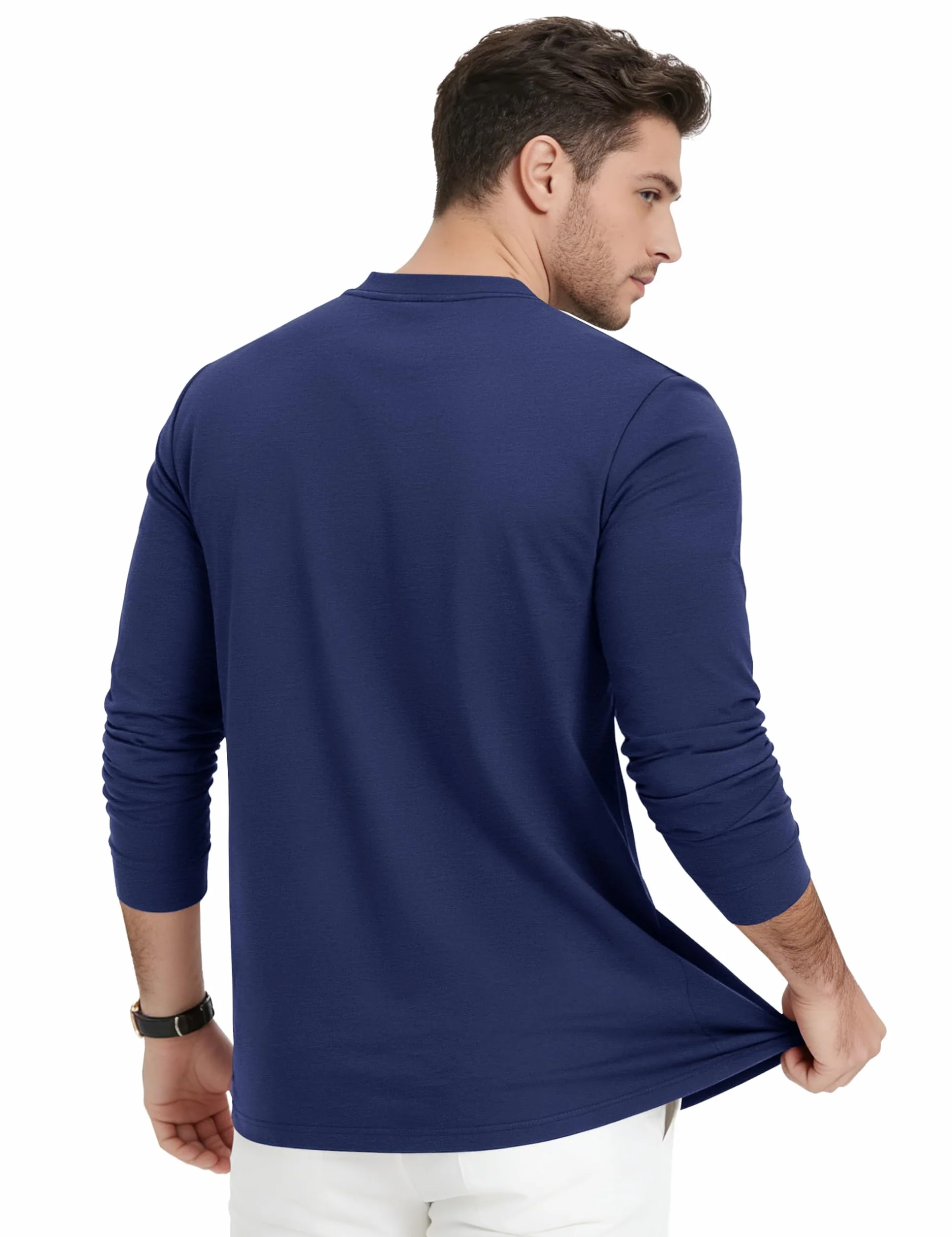 Chemise Homme Henley Manche Longue en Coton à 3 Boutons Col V Décontractée