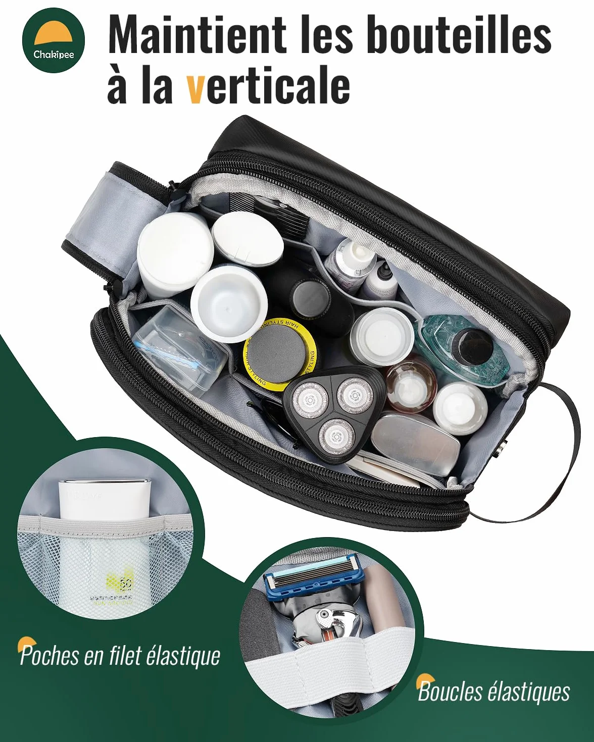 Trousse de Toilette étanche de Voyage pour Hommes et Femmes, Sac de Rasage avec Poignée (Noir)
