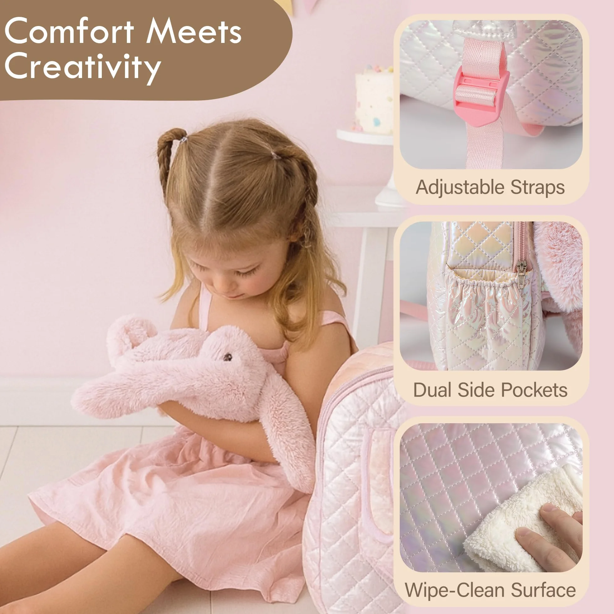 Moonkie Hug & Go Sac à Dos Enfant Cartable Maternelle avec Jouet Amovible pour Filles 1-3 Ans