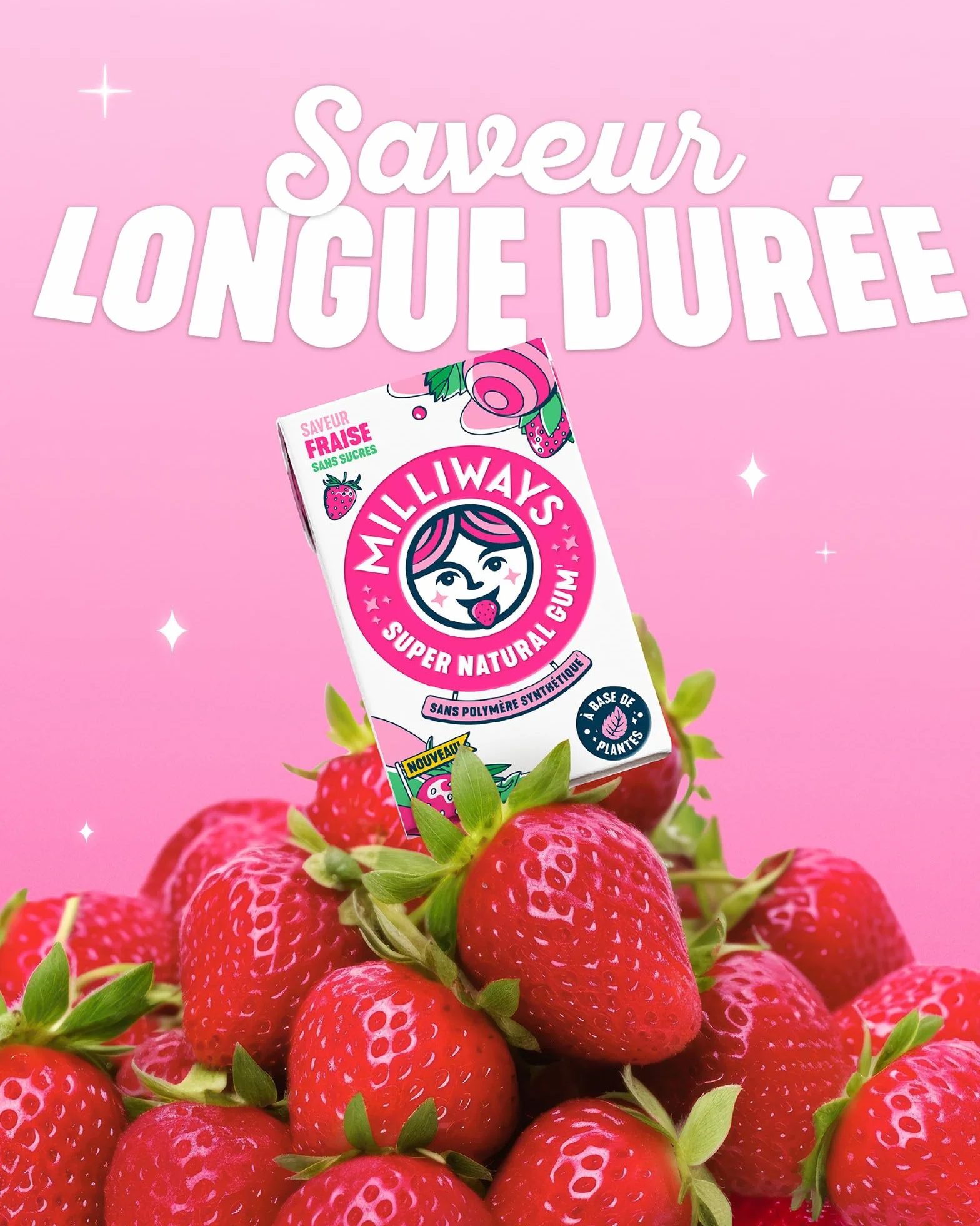 MILLIWAYS Chewing gum sans sucres à la fraise 12 boîtes de 10 dragées 20g Xylitol sans aspartame