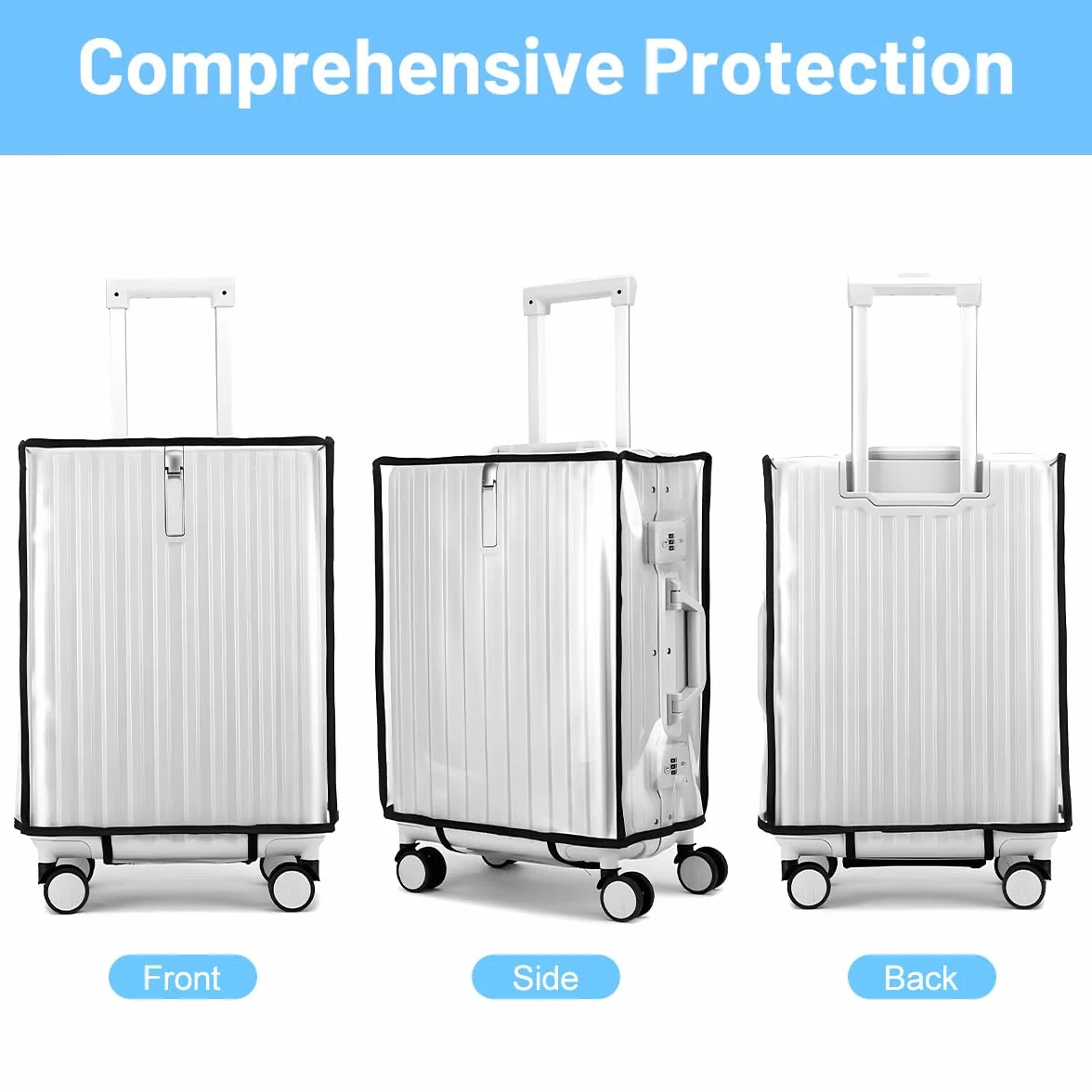 Lot de 3 Housses de Protection Valise Bagages imperméables PVC 50 60 71 cm Transparentes