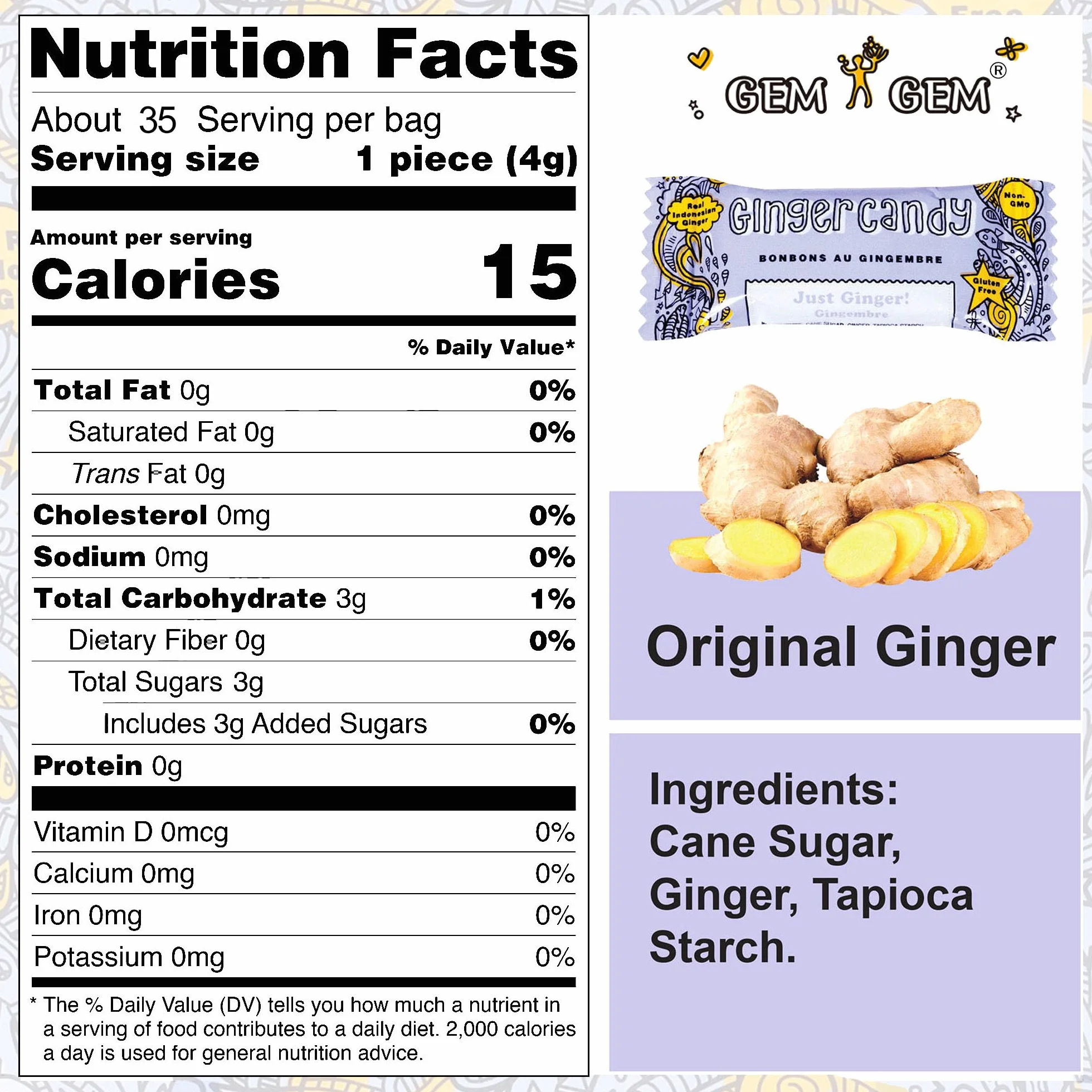 Gem Gem Ginger Candy Chewy Ginger Chewy Ginger Chews (original, 140 g (lot de 1))