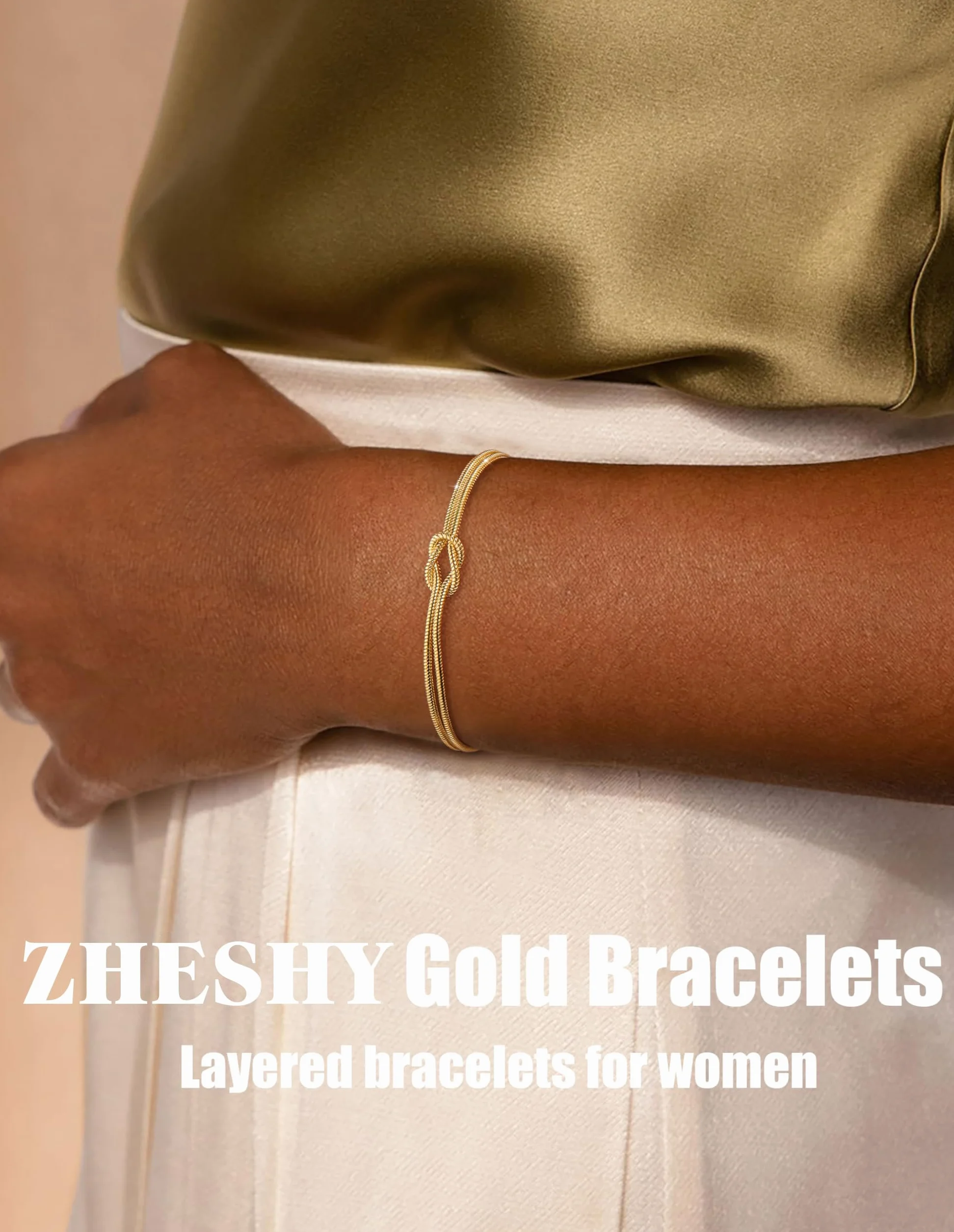 Bracelet Femme Argent Or Plaqué Or 14k Réglable Empilable Coeur Perle 16cm+5cm