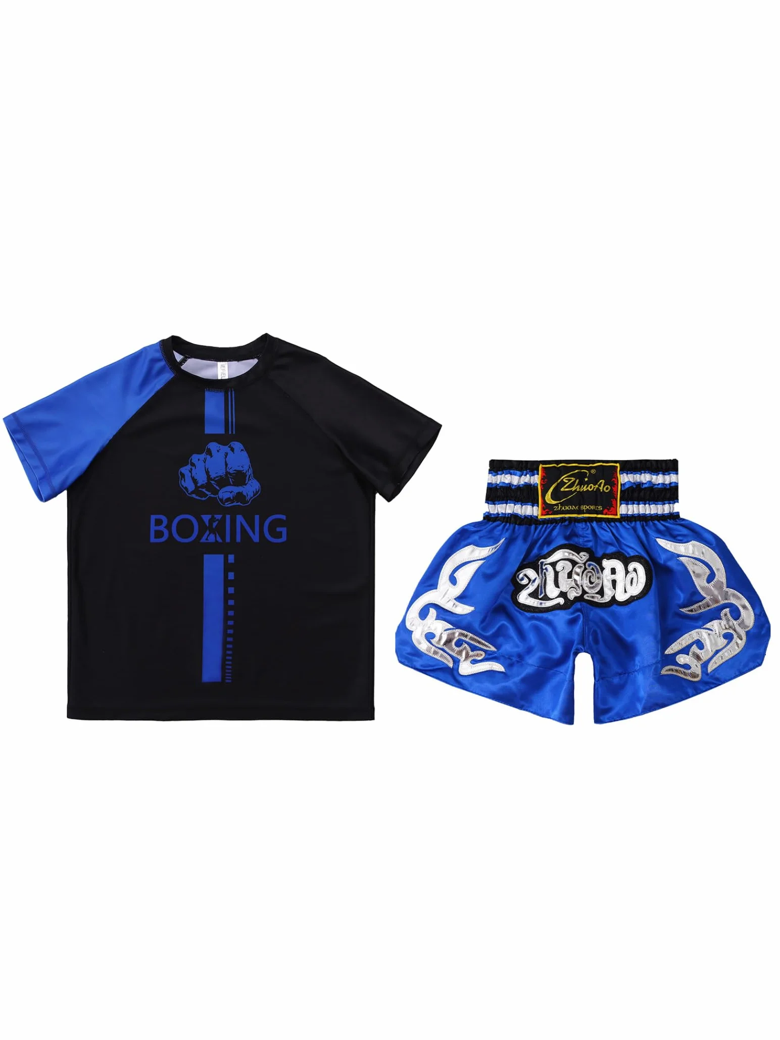 Boxe Enfants T-shirt Manches Courtes Muay Thai Shorts Kick Boxe Arts Martiaux Mma Vêtements