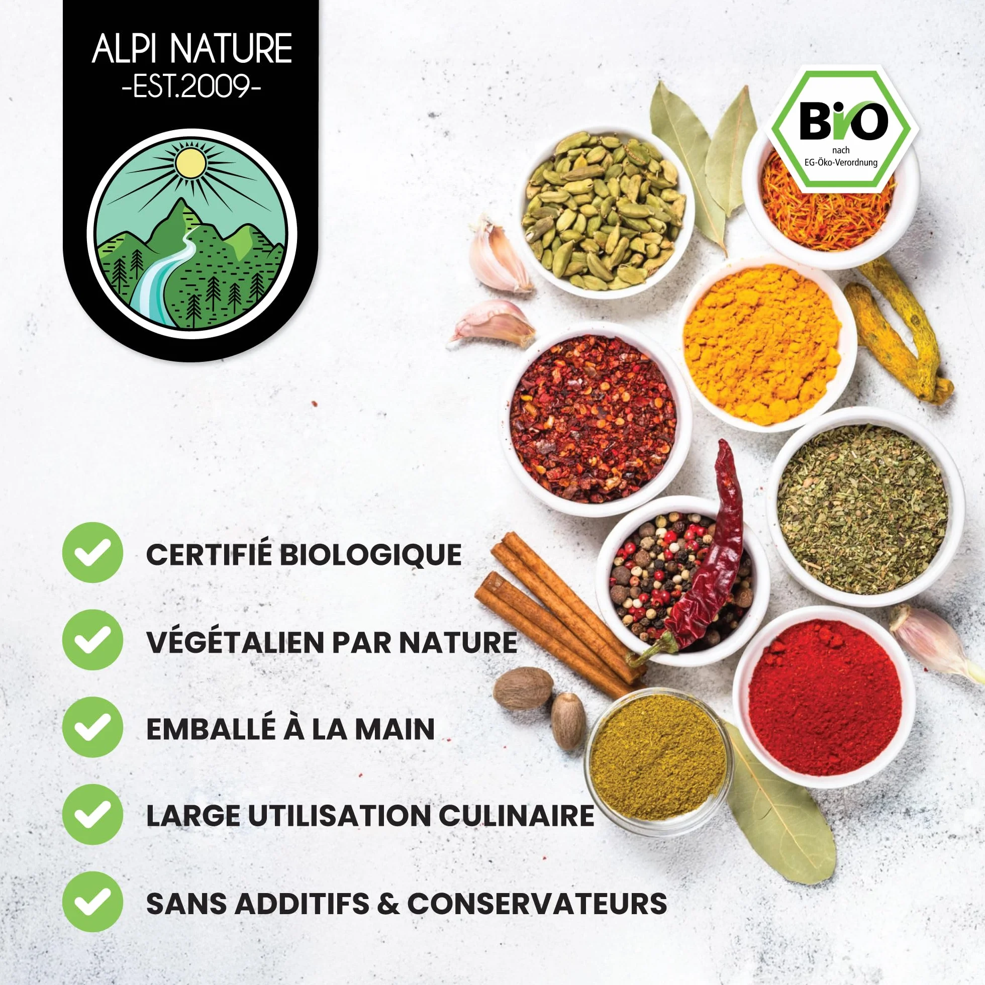 Alpi Nature Cardamome BIO Gousses Entières 200g, Gousses de Cardamome Verte Entières avec Graines pour la Cuisine