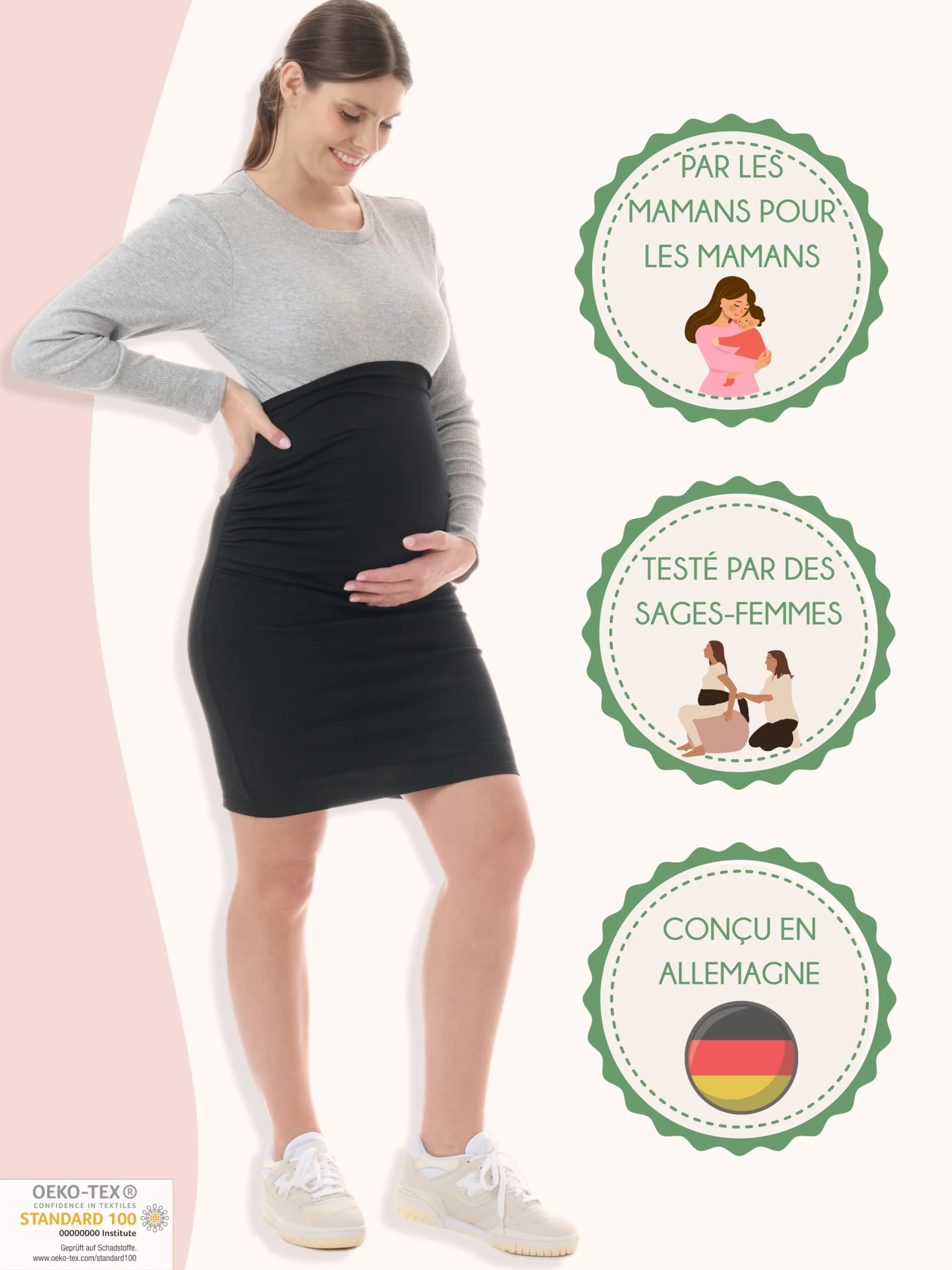 Jupe de Grossesse Femme Longueur Mini Midi Partie Ventrale Double Couche Jupe Crayon