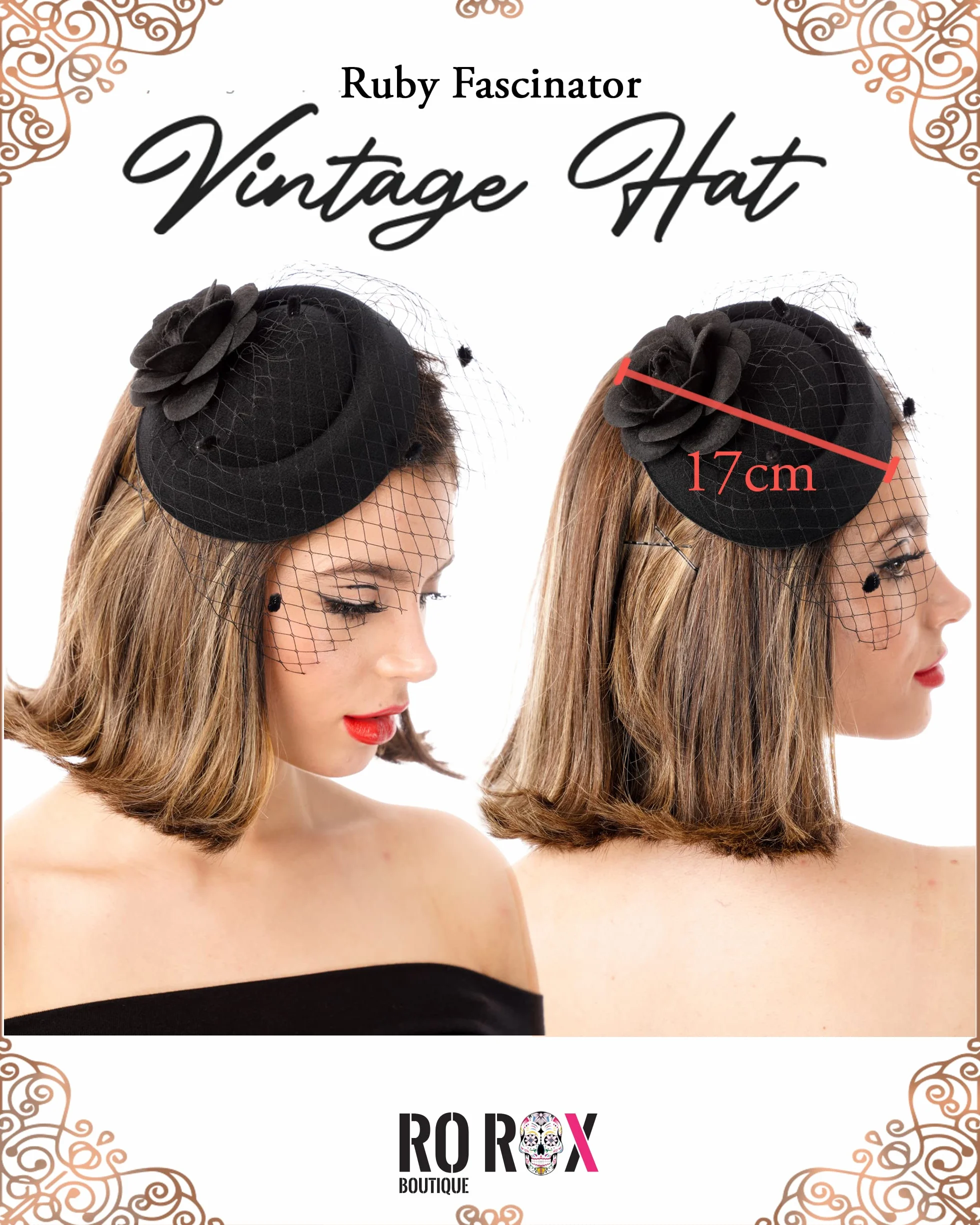 Chapeau Ruby de Rose Filet Vintage Retro 1940 1950 Fascinator Mariage