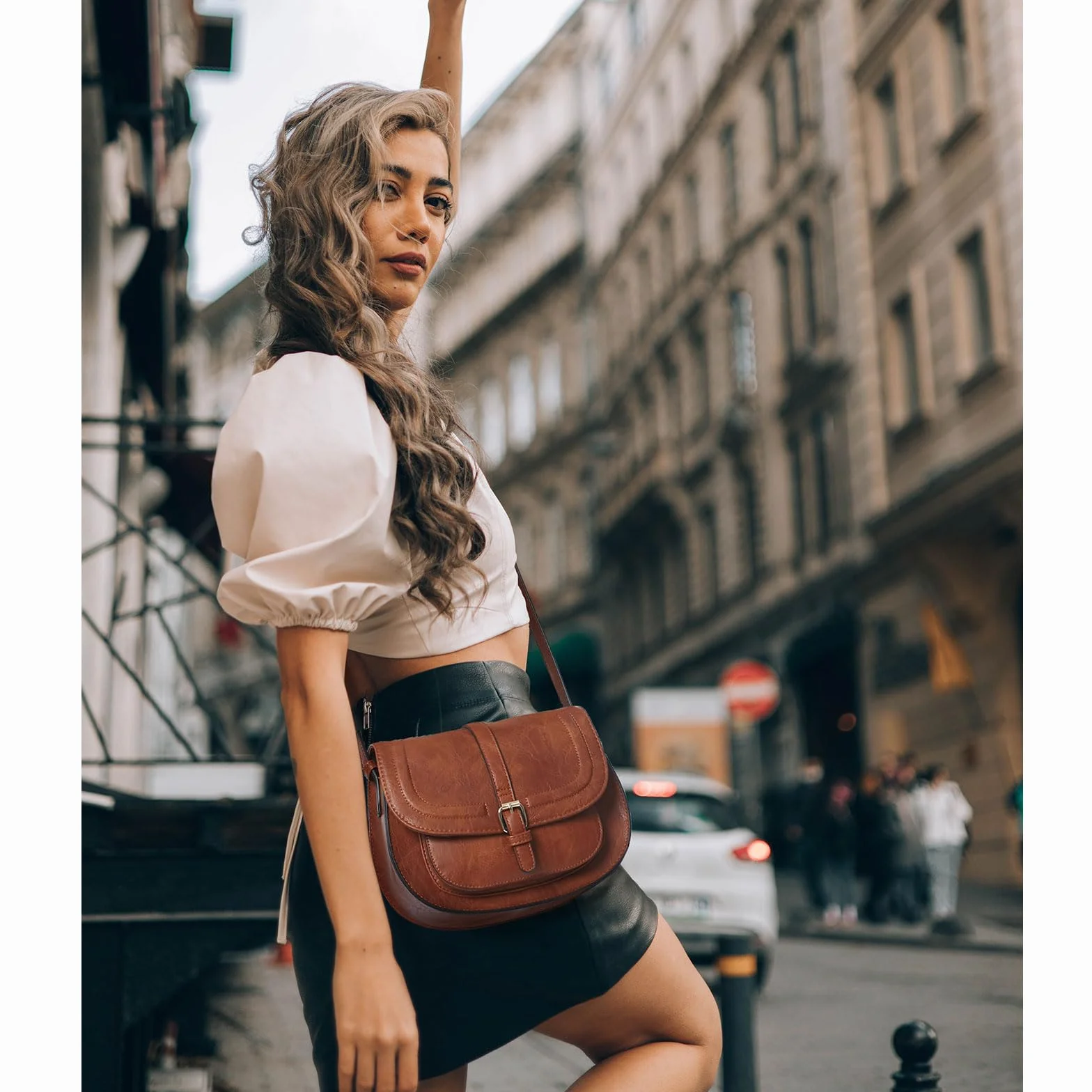 AFKOMST Sac Bandoulière Femme, Petit Sac à Main Brown