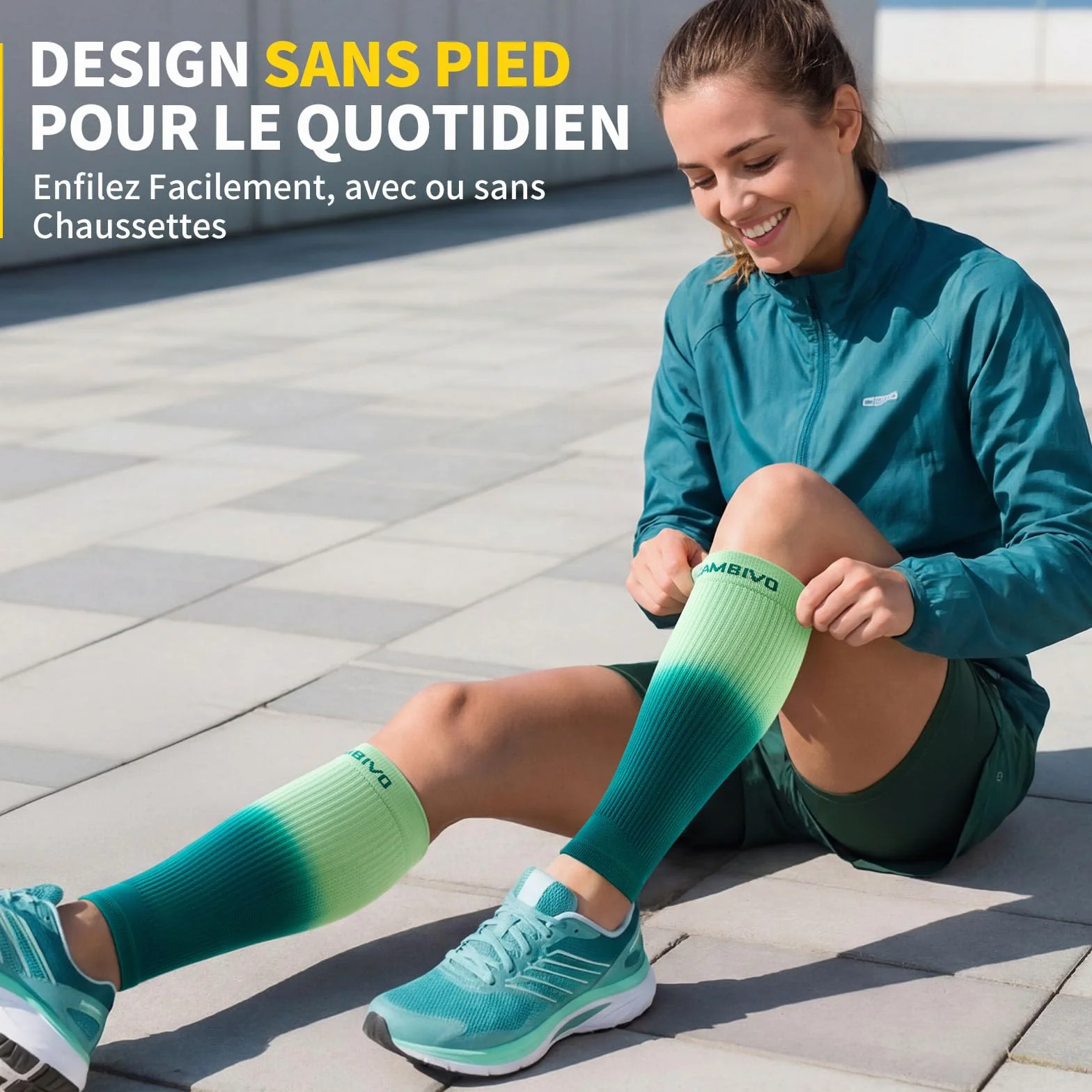 CAMBIVO Manchon Compression Mollet Classe 2, Bas de Contention sans Pied pour Sport Course Varices
