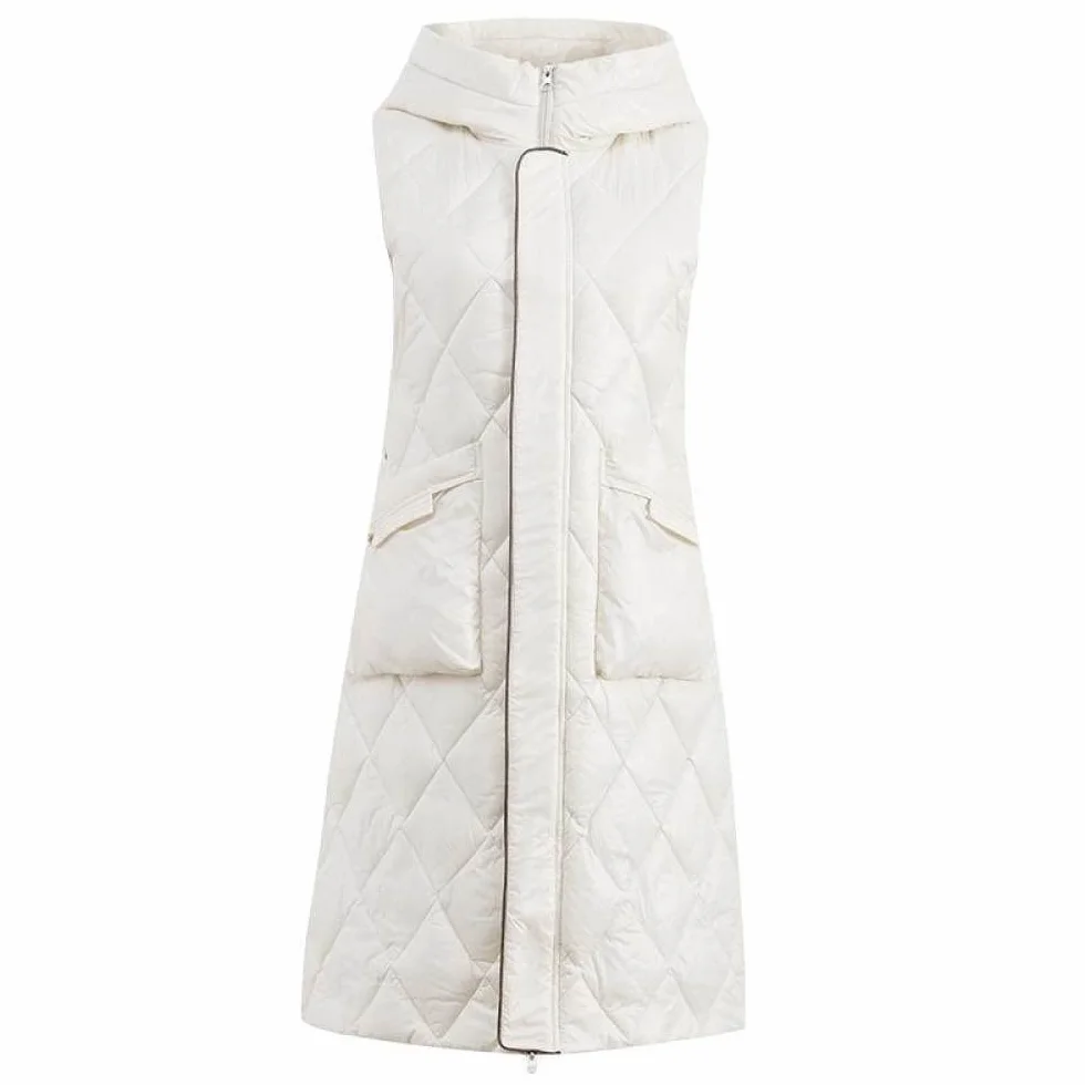 Doudoune Femme sans Manches Blanche À Capuche Gilet Matelassé Long Chaud