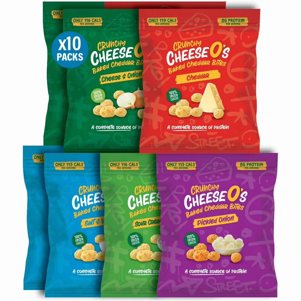 CheeseO's - Pépites de fromage soufflé - Assortiment Multi Variété 10 sachets de 40g - Parfait à l'Apéro - Riche en Protéines - Pauvre en Glucides - Sans Gluten