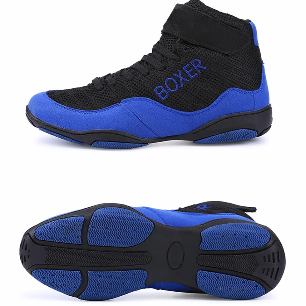 Chaussures de Lutte Respirantes pour Adultes et Enfants, Chaussures de Boxe de Compétition Professionnelle avec Protection de la Cheville