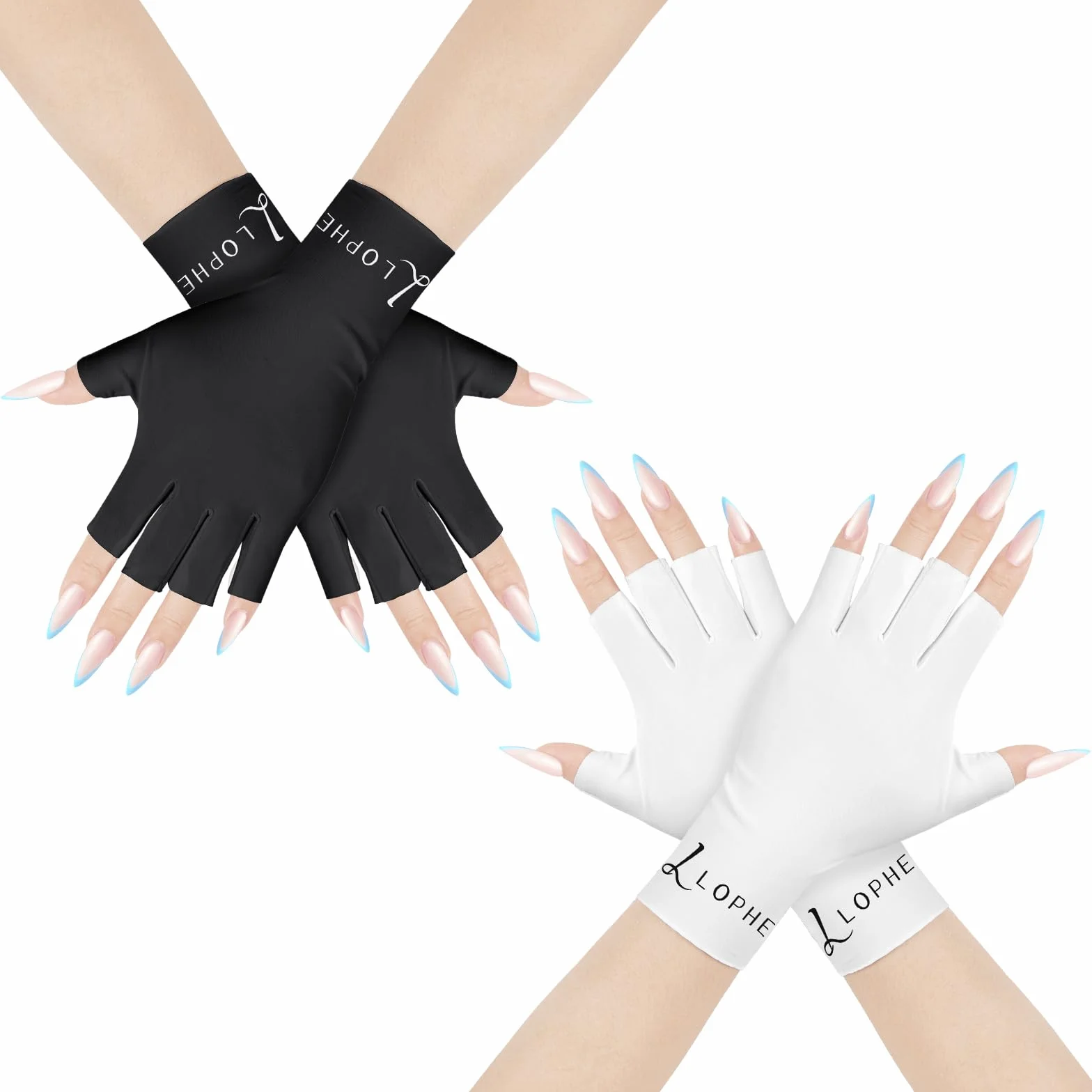 LOPHE Gants Anti-UV sans Doigts Femme UPF50+ Protection Solaire Manucure Gel Blanc Noir