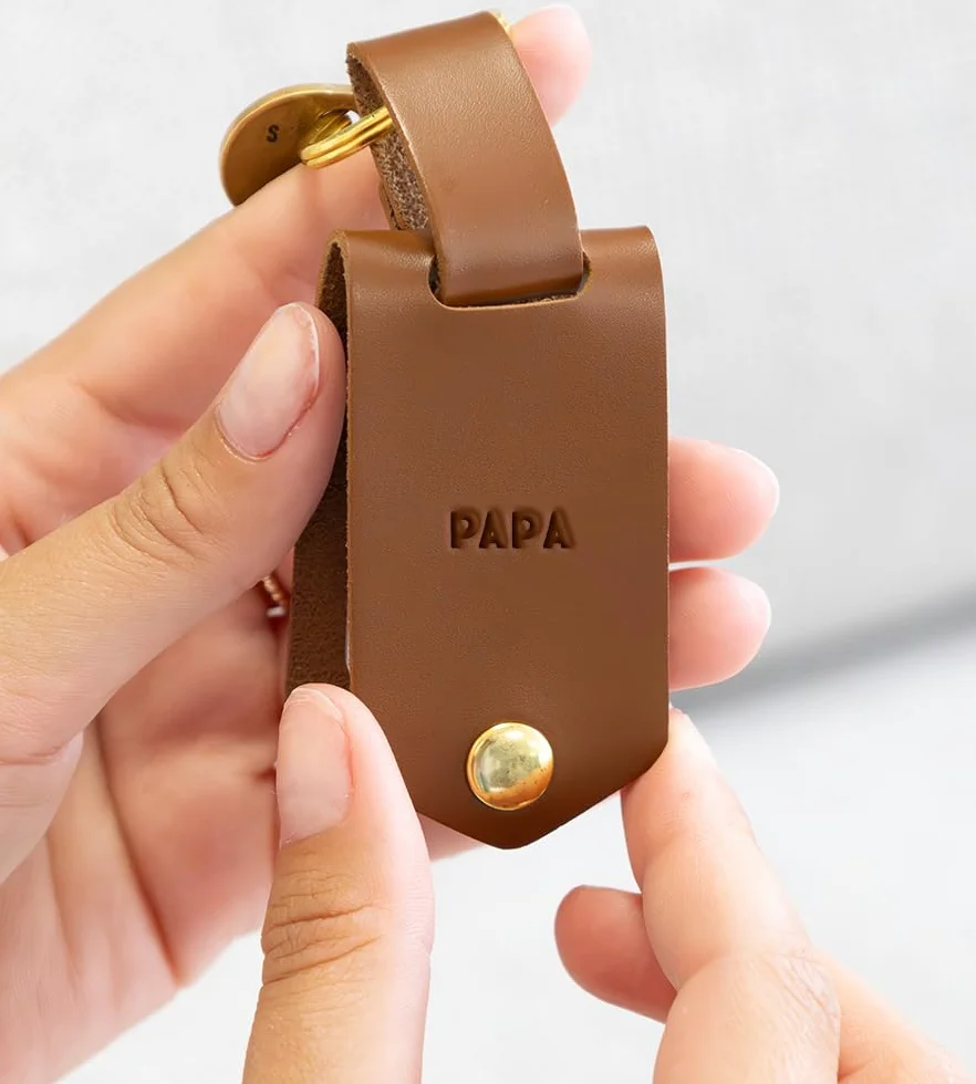 Porte Clé En Cuir Personnalisé avec Texte Gravé et Deux Photos