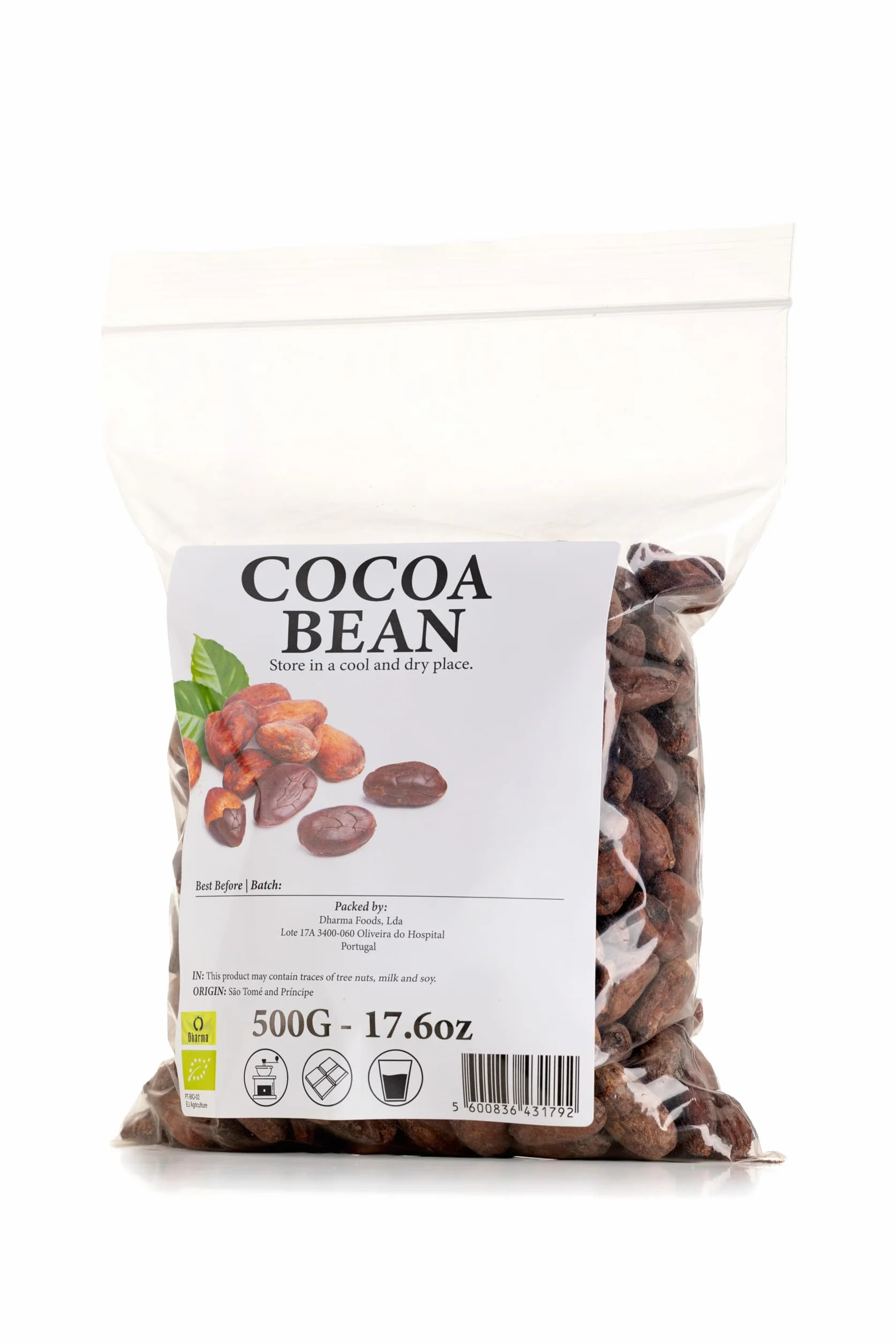 Fèves de cacao entières 500 g Fèves de cacao crues de qualité supérieure Origine naturelle Arôme riche Ingrédient polyvalent pour la pâtisserie, la fabrication de chocolat et les infusions