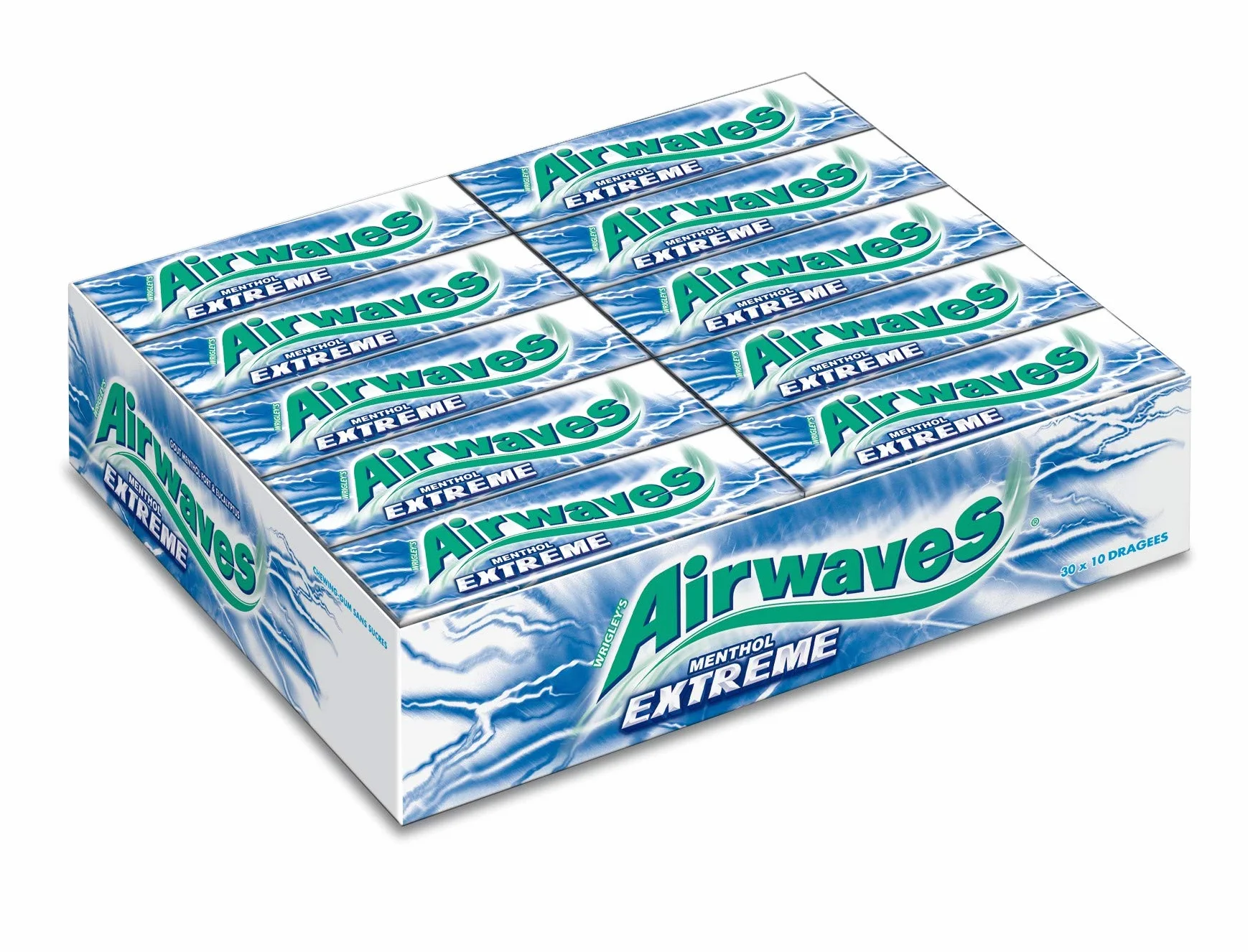 AIRWAVES Chewing-Gum Extrême Menthol Fort/Eucalyptus 30 Étuis de 10 Dragées 420 g