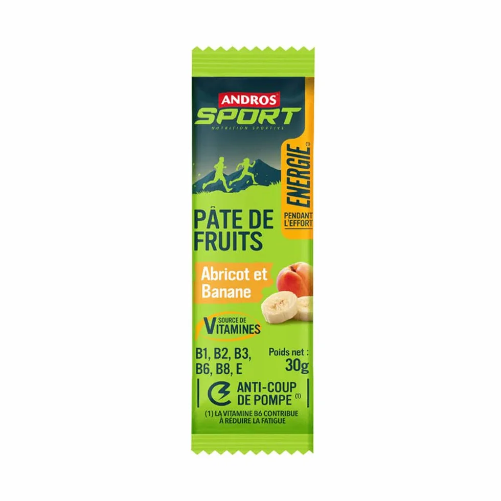 Andros Sport | Pâtes De Fruits (32x30g) | Barres énergétiques | Glucides, vitamines et minéraux - Abricot Banane