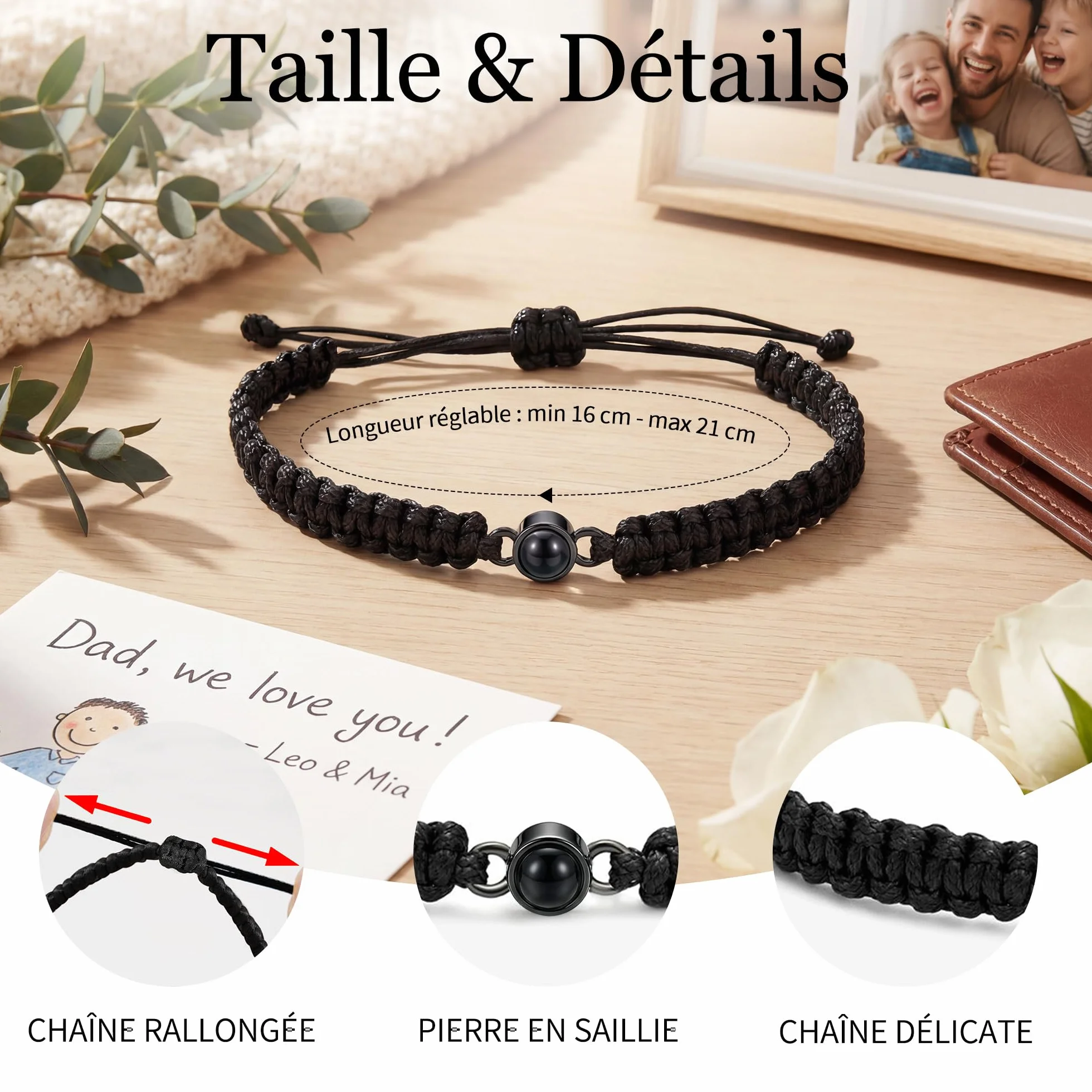 Bracelet Personnalisé Photo Cadeau Fête des Pères pour Papa Homme