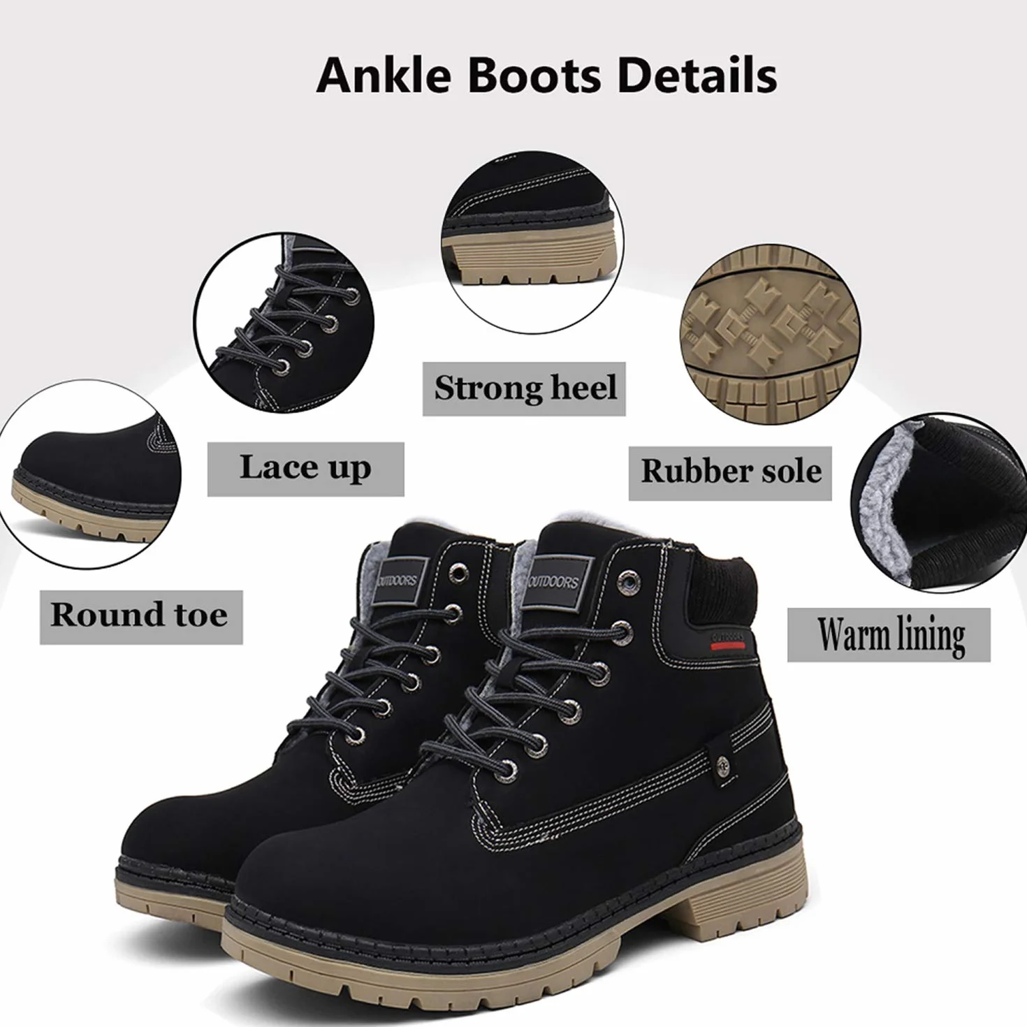 Bottes Femme Homme Fourrées Chaudes Imperméables Cuir d'Hiver