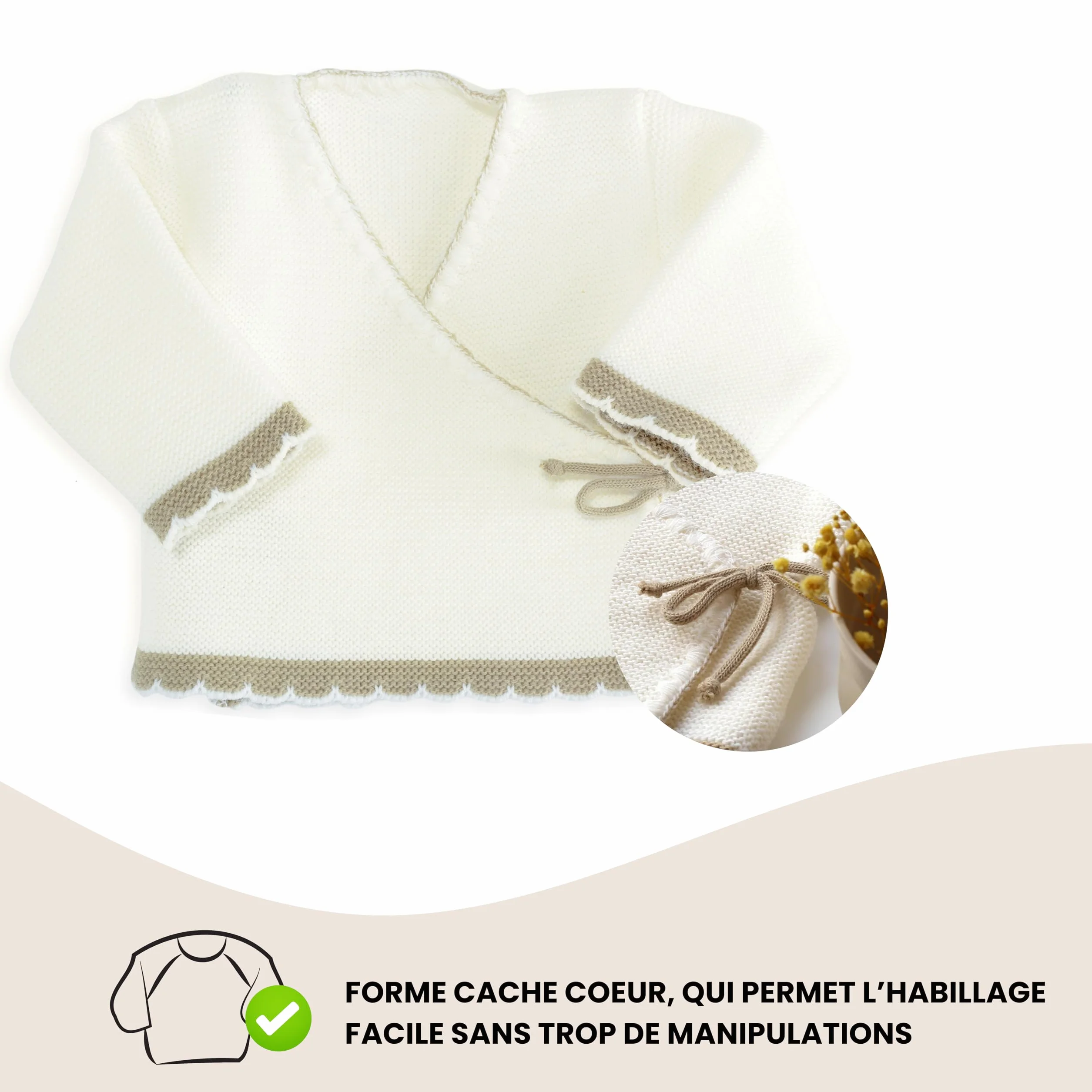 Brassière En Point Mousse Blanche Et Beige Trois Kilos Sept Mixte Bébé 0 M EU