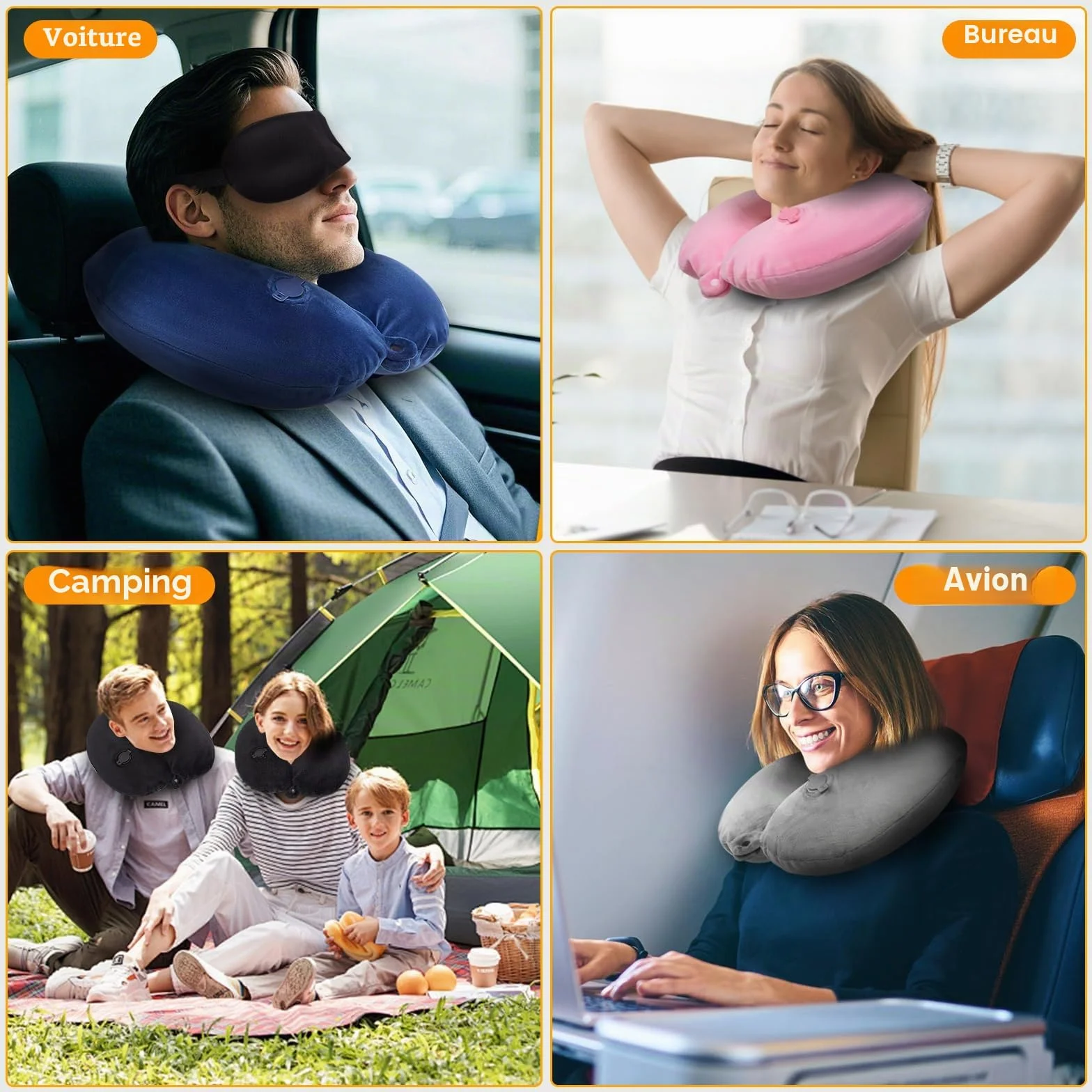 Coussin de Voyage Gonflable avec Masque pour Les Yeux, Oreiller Avion Compact Gris