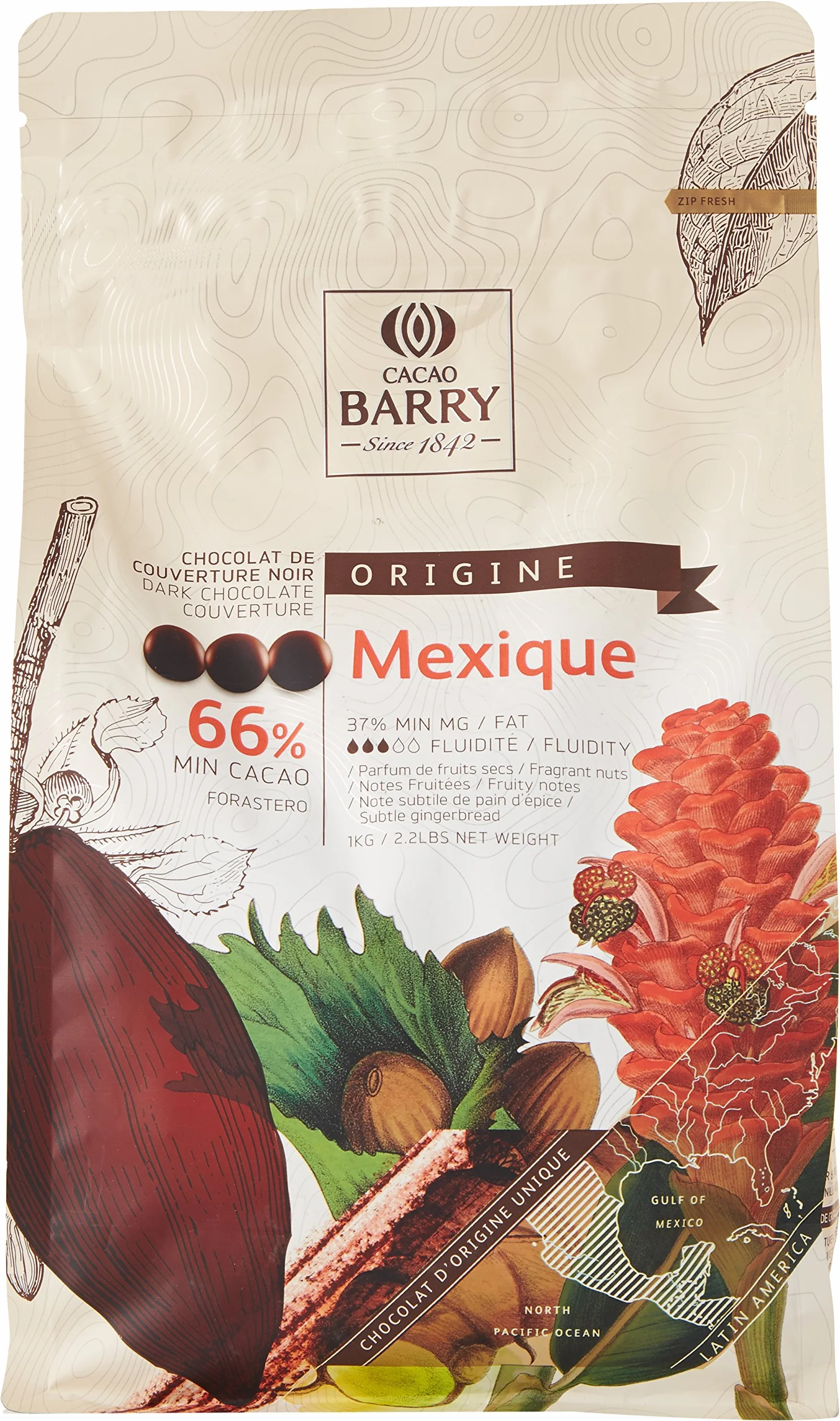 CACAO BARRY 66% Min Cacao Chocolat Mexique Pistoles 1 kg