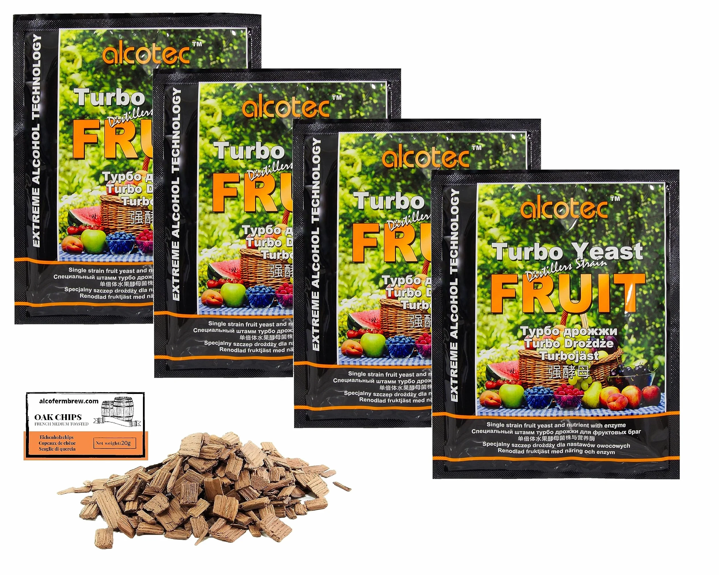 4 x Turbo Levure - Alcotec Turbo Fruit 60g, Levure pour la fermentation des fruits, Distillateurs Levure, Levure Rapide, Gnôle Alcool