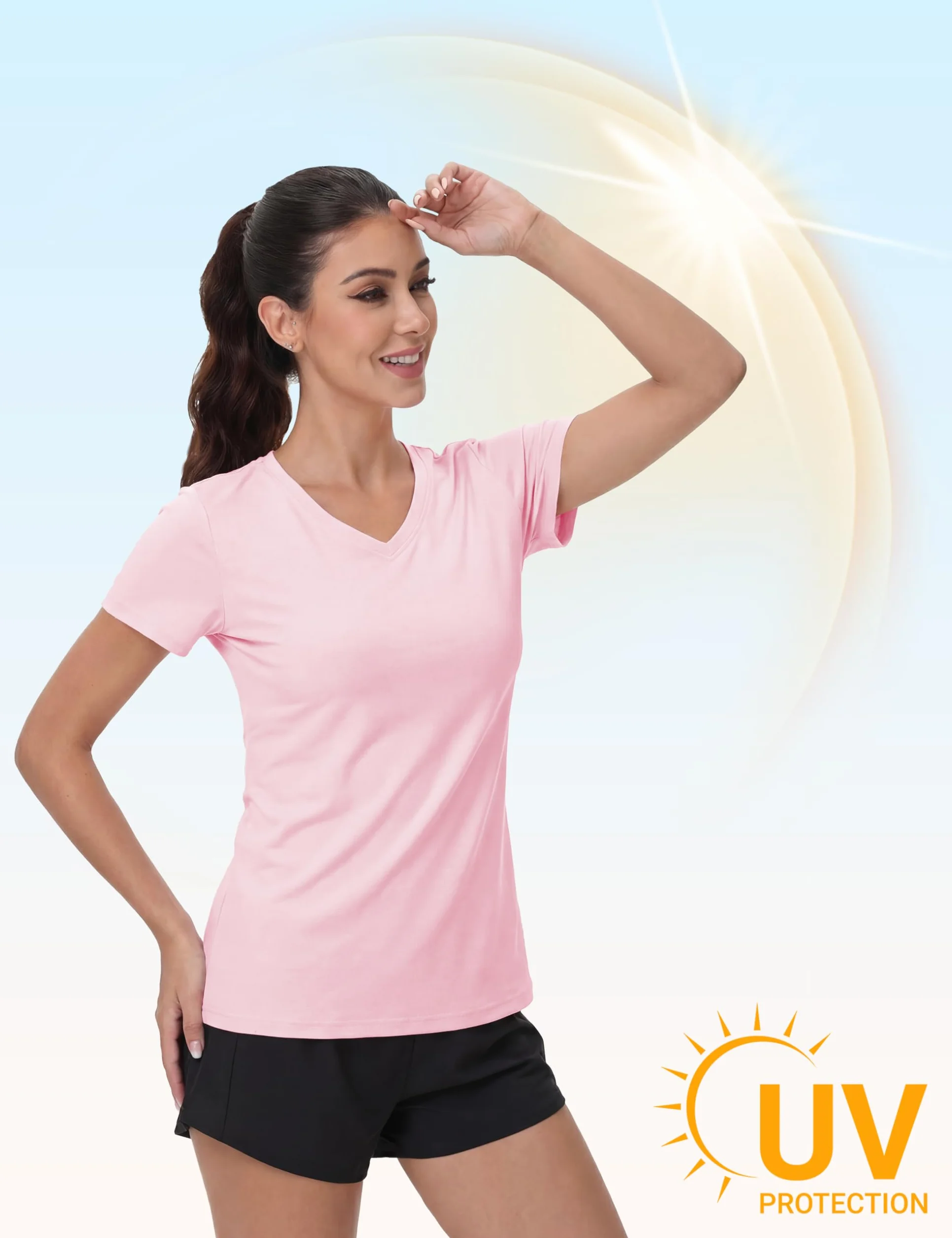 MAGCOMSEN T-Shirt d'été à col en V pour Femmes Protection Solaire Hauts Manches Courtes séchage Rapide Chemises Sport légères