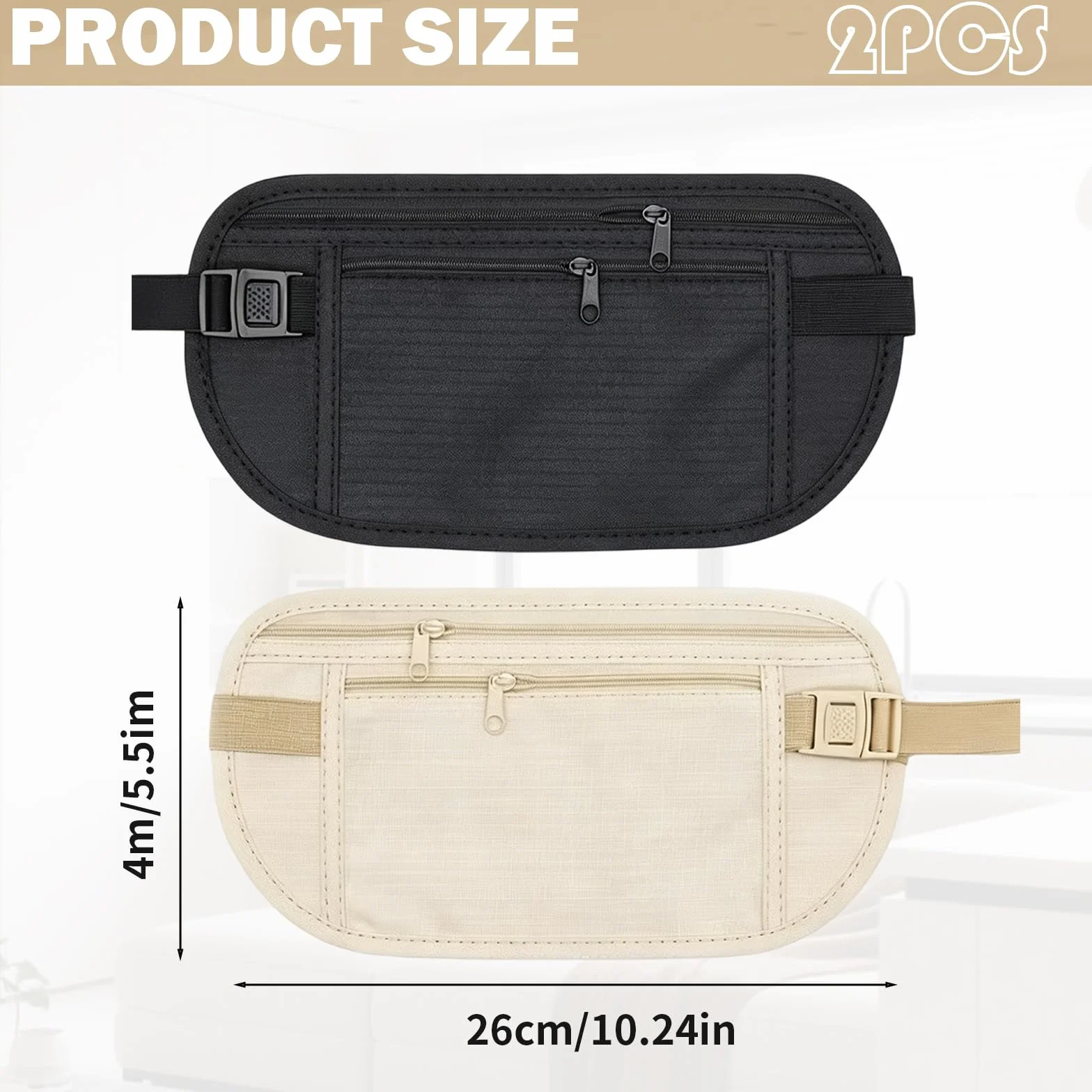 Pochette Secrète 2 Pièces Sac Antivol Banane Ventrale Caché Protection Discrète Voyage
