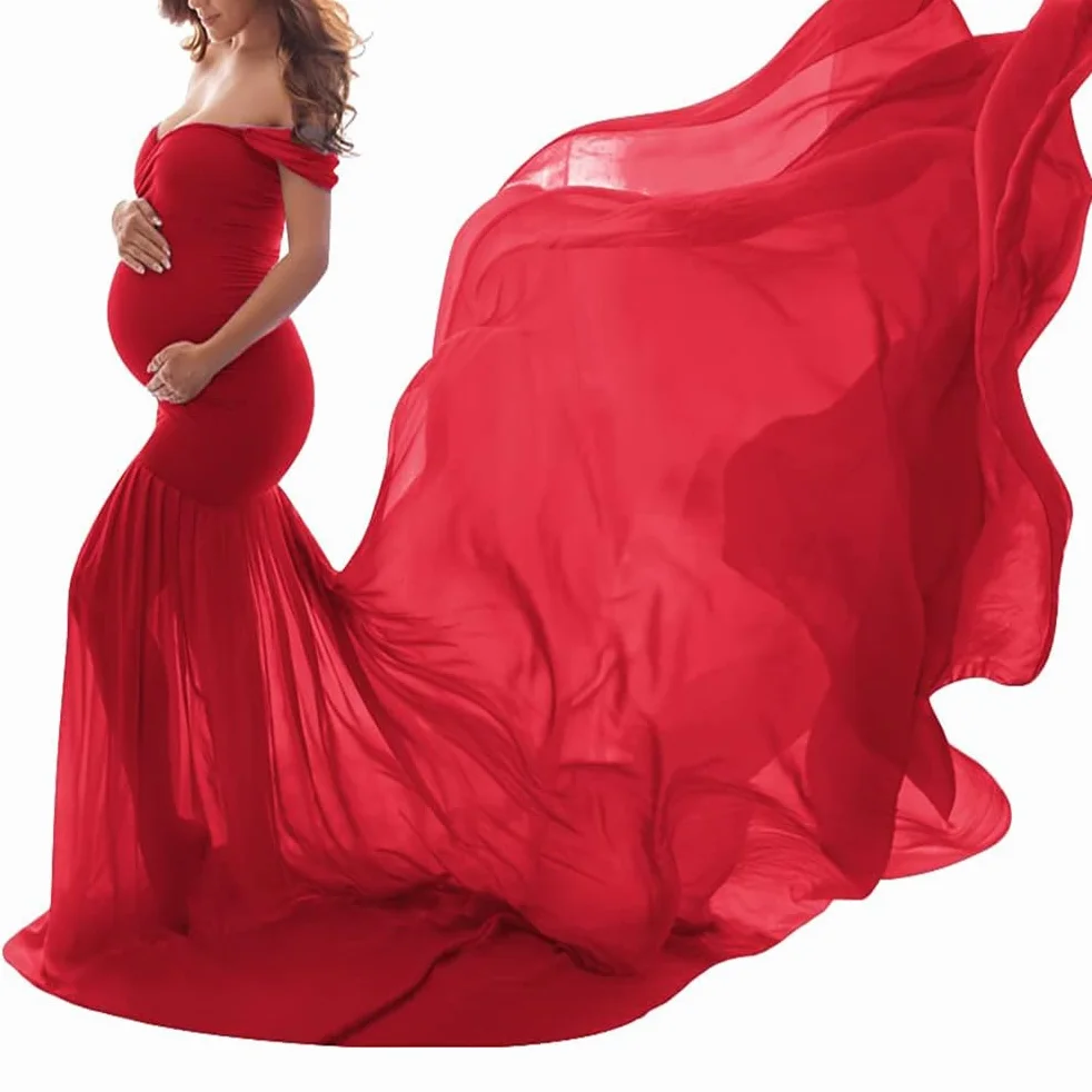 Shownicer Robe Grossesse Femme Jupe Longue Mousseline Soie Maternité Photographie