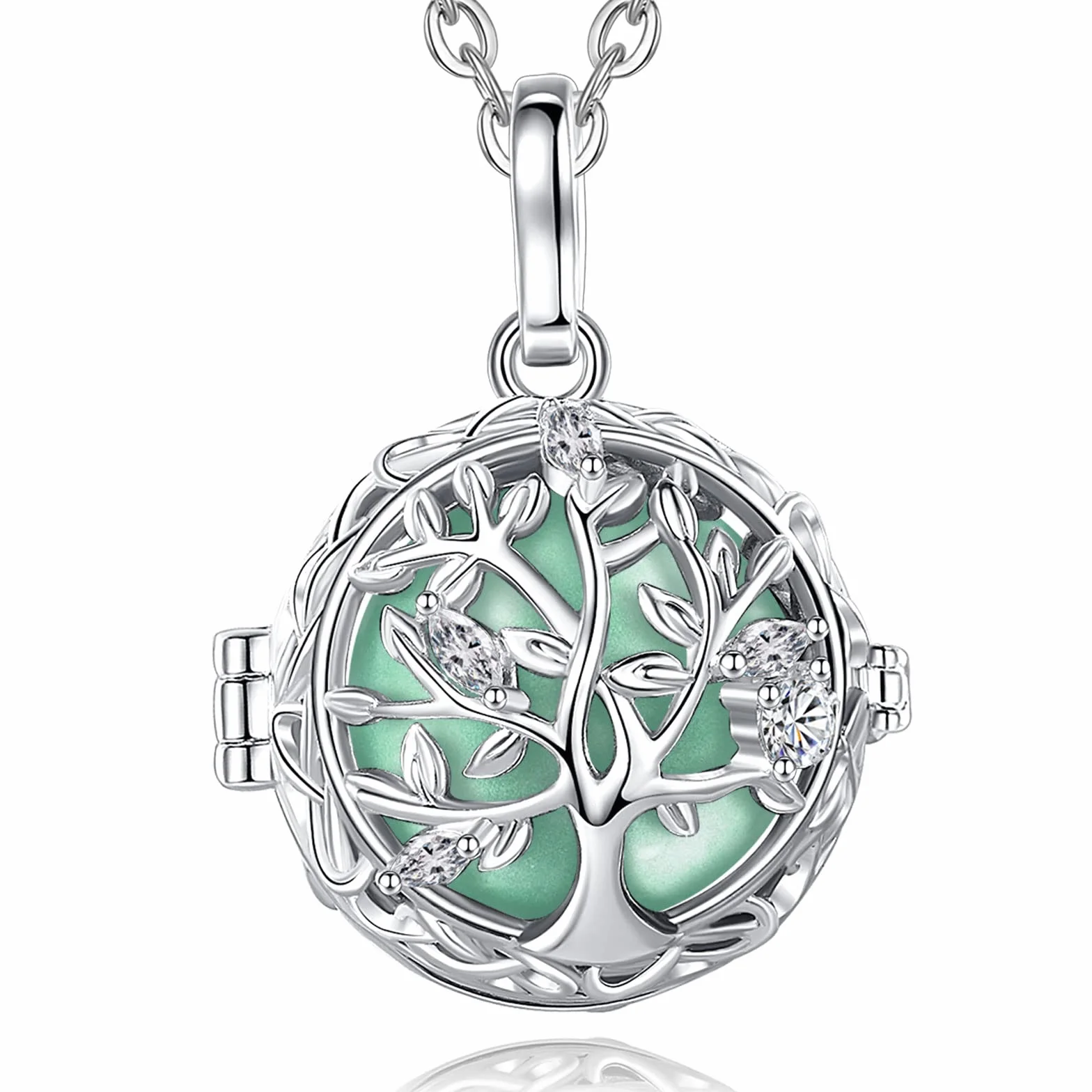 AEONSLOVE Collier Bola de Grossesse Pendentif Arbre de la Vie Grelot Musical pour Femmes Enceinte, 2 Chaînes