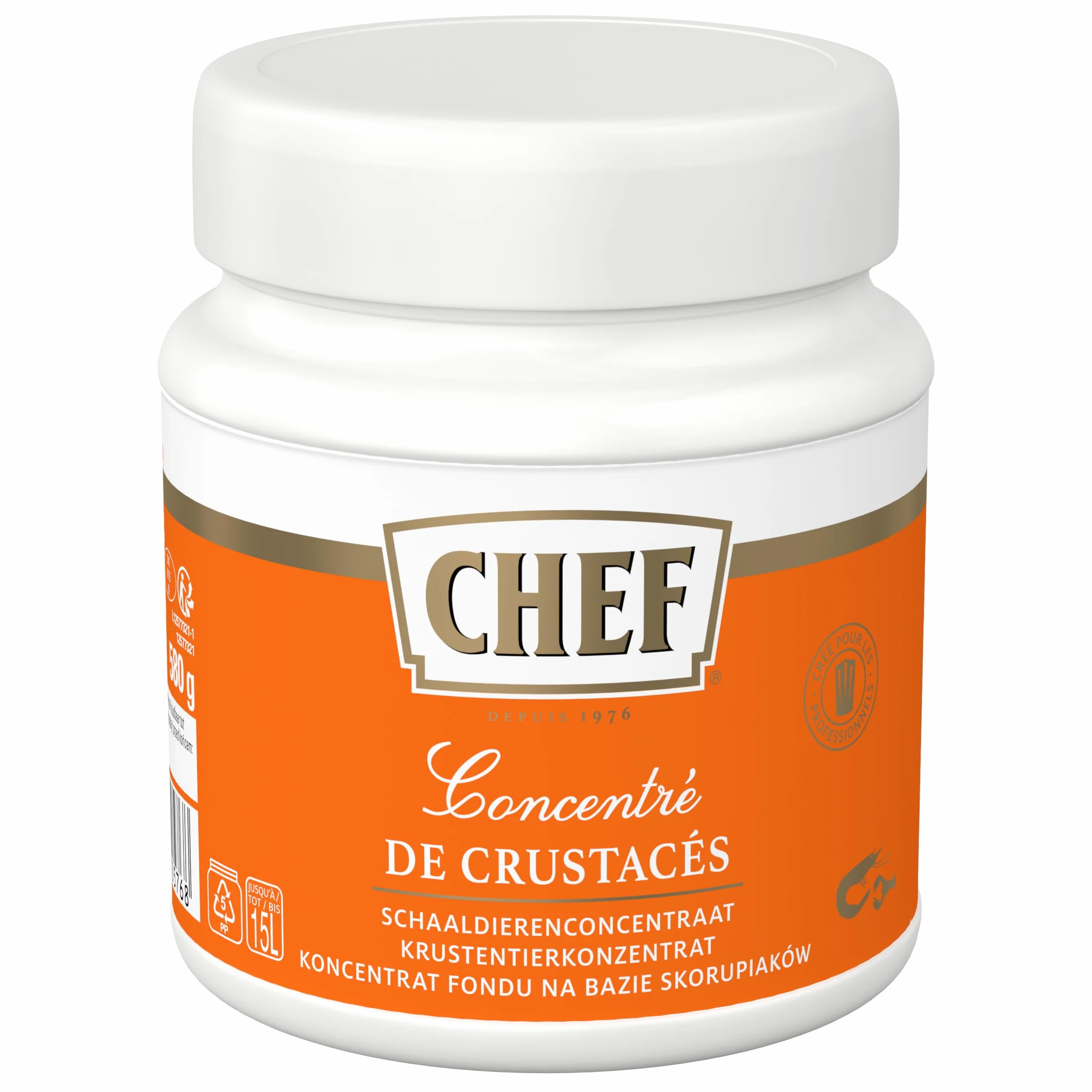 CHEF Concentré de Crustacés - En Pâte - En Liaison Chaude et Froide - Réhausse le Goût de Préparation de Crustacé - Aide Culinaire, Sauce, Fonds, Fumet - Pot de 580g pour 14,5L à 58L