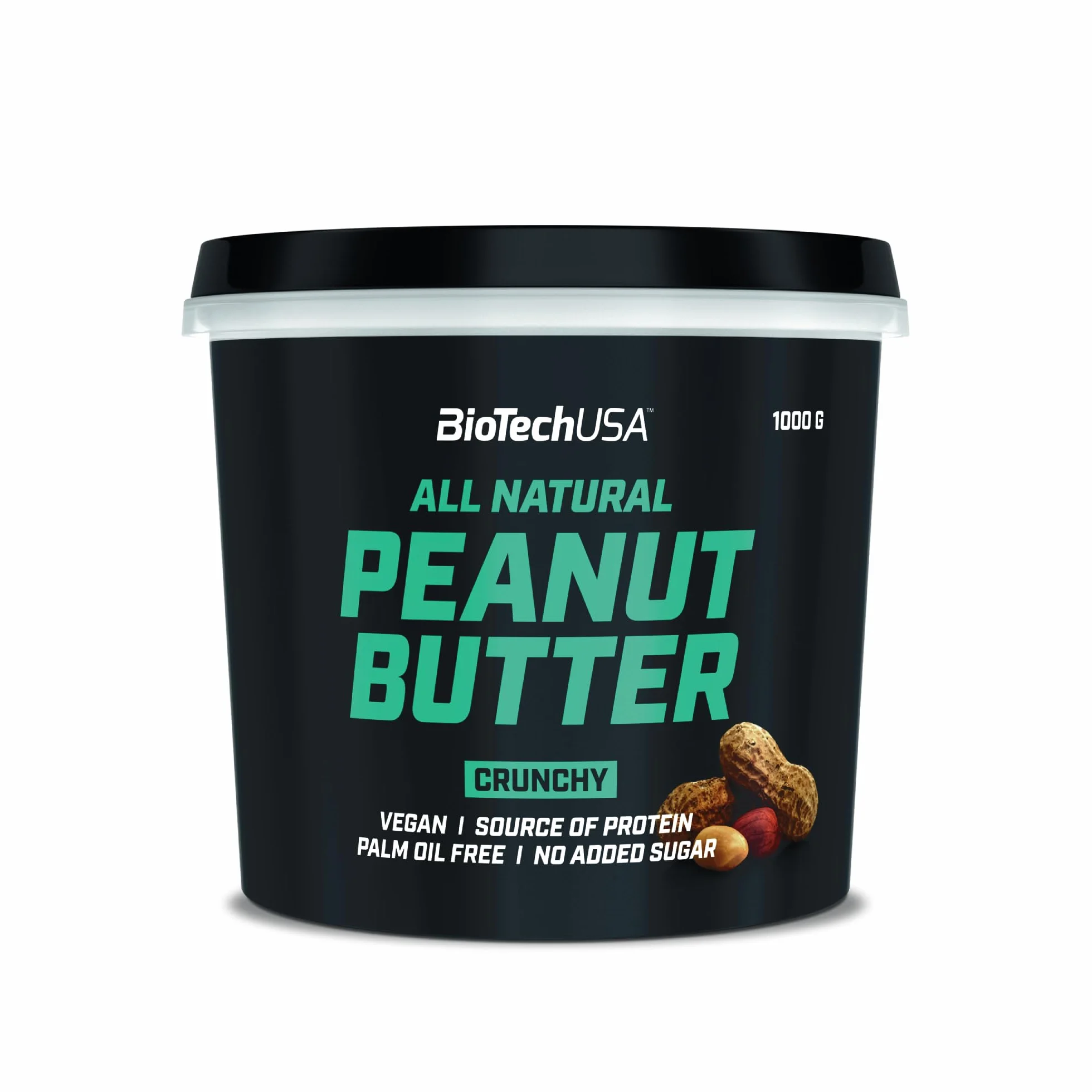 BioTechUSA Peanut Butter | Entièrement naturel | Source de protéines végétaliennes | Sans gluten, riche en fibres, sans huile de palme, 1000 g, Crunchy