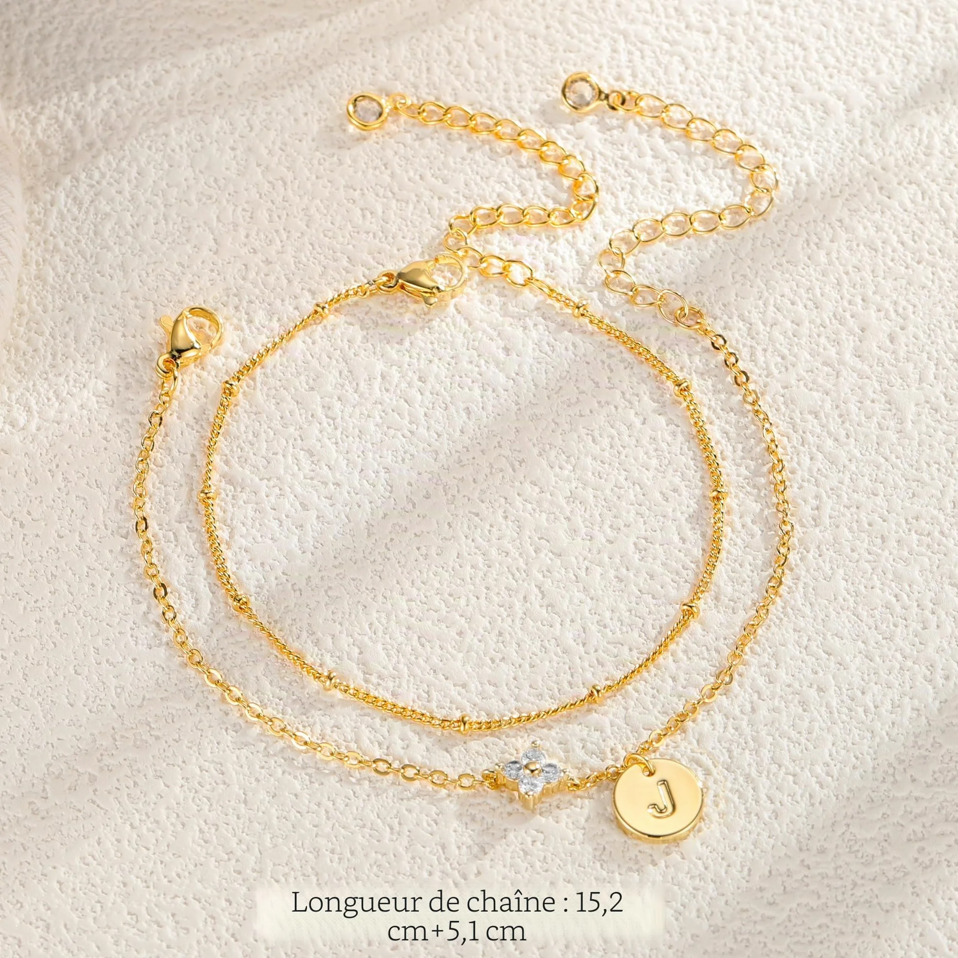 TINGN bracelet femme plaqué or 14 carats lettre trèfle quatre feuilles