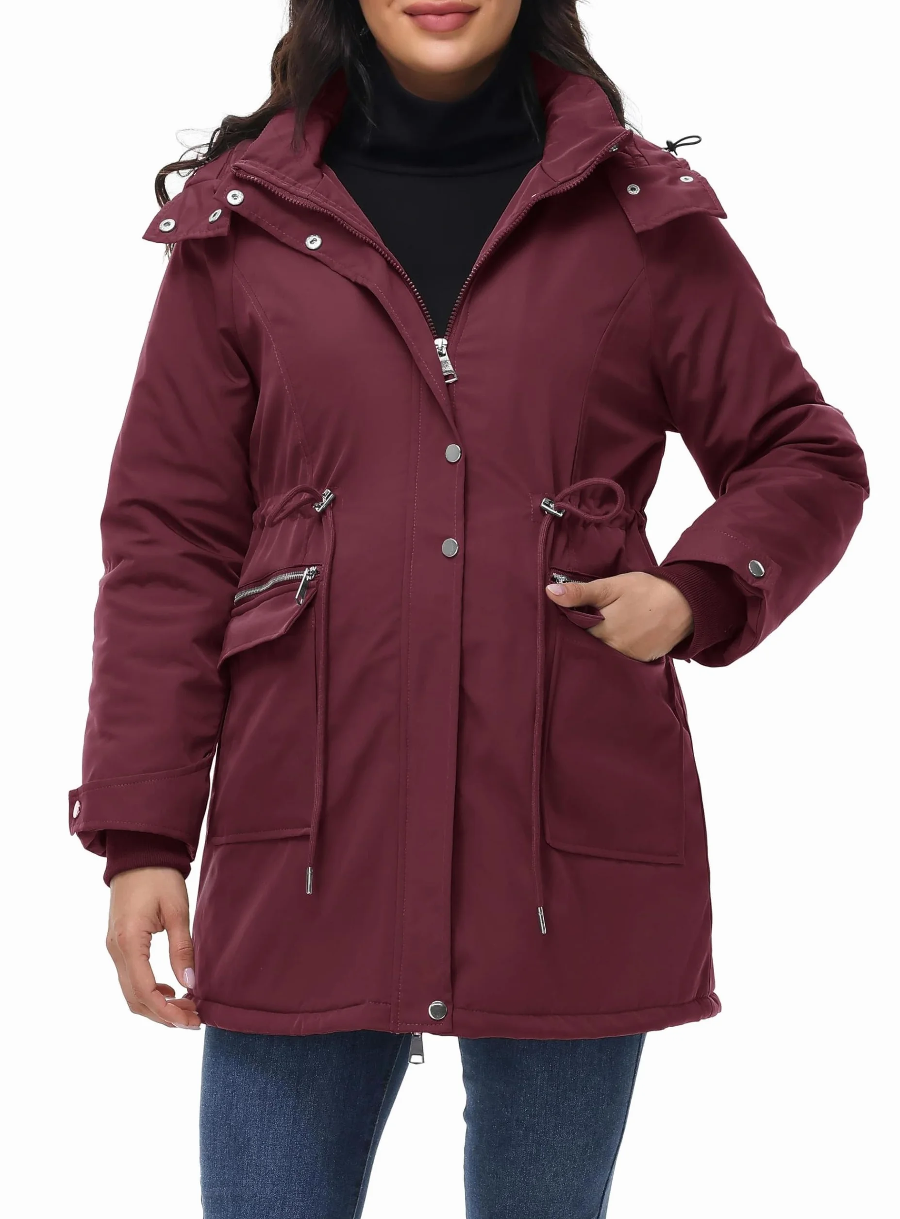 Maacie Veste de maternité matelassée en coton pour femme enceinte, manteau chaud à capuche