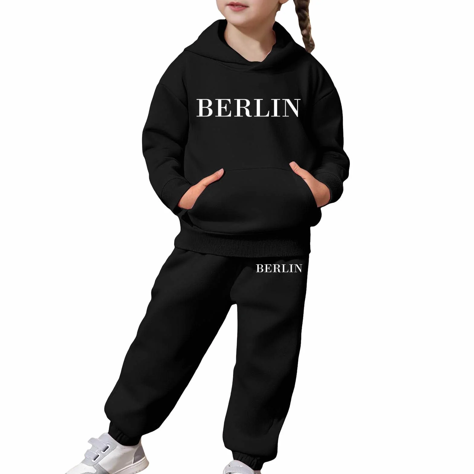 Survêtement 2 pièces pour fille et garçon - Ensemble manches longues chaud sweat à capuche et pantalon jogging