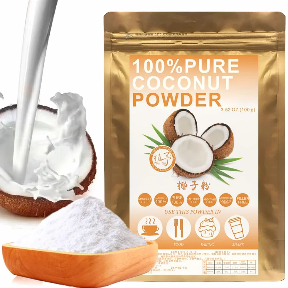 Plant Gift 100% Pur Poudre de Noix de Coco 椰子粉, Pour Boissons 100g/3.25oz | Naturel. Sans additifs. Mouture fine, arôme de noix de coco. Pour smoothies et pâtisserie. Also: Coconut Powder.